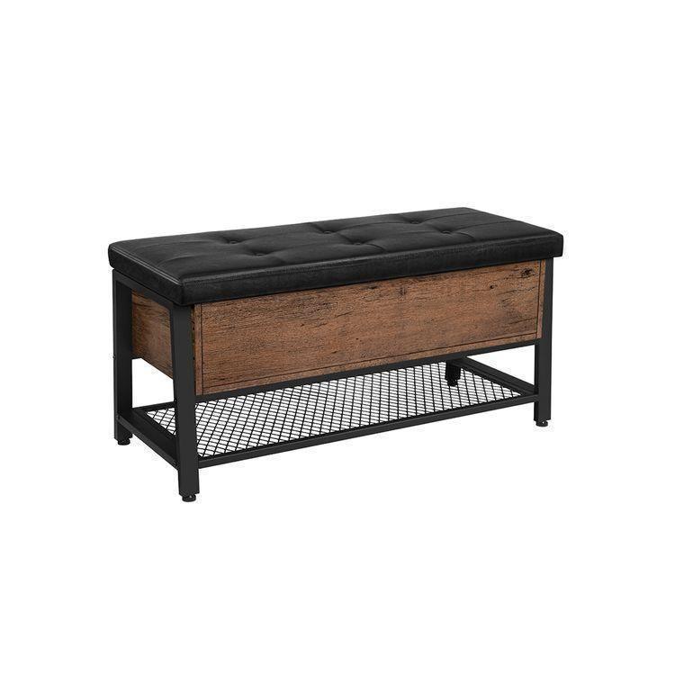 Shoe Bench with Padded Seat and Metal Shelf FredCo