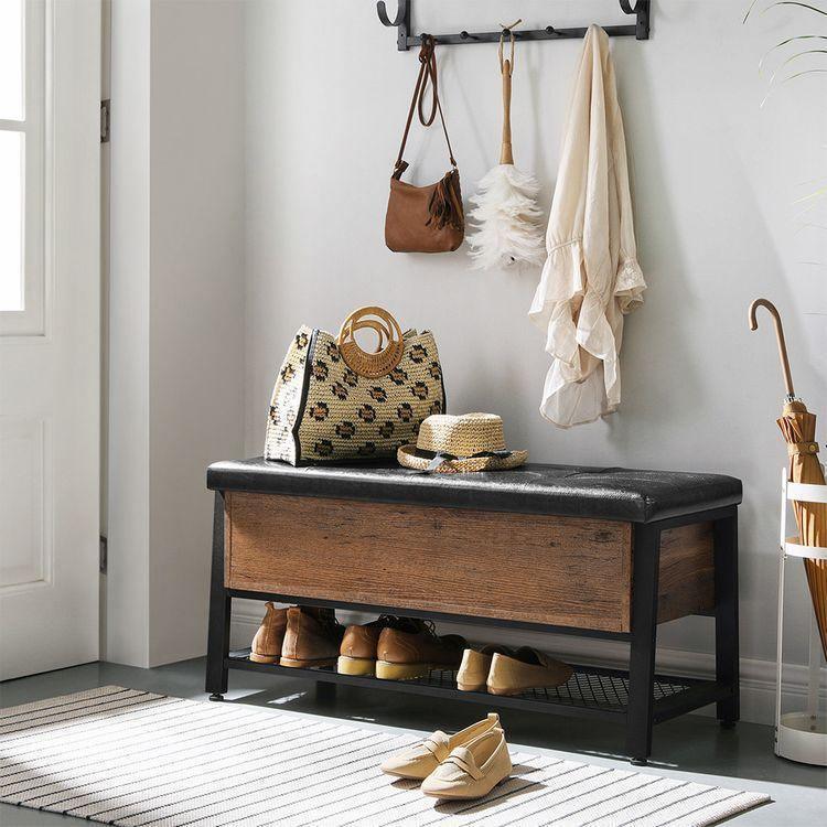 Shoe Bench with Padded Seat and Metal Shelf FredCo