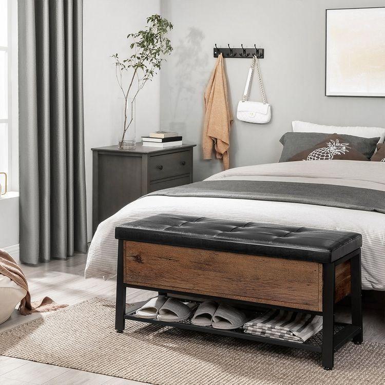 Shoe Bench with Padded Seat and Metal Shelf FredCo