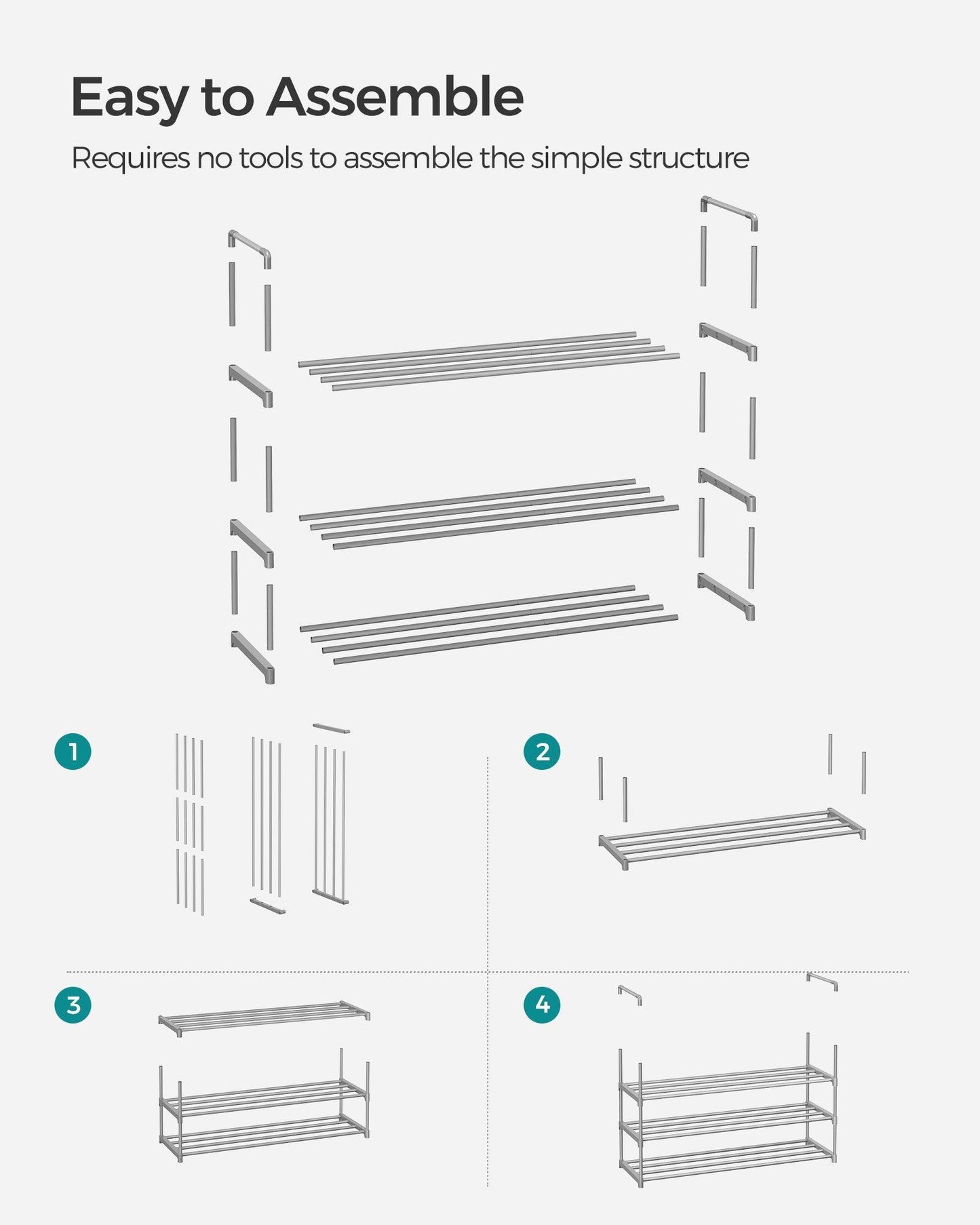 Shoe Rack, 3 Tier Shoe Organizer, Metal Shoe Storage Shelf for 15 Pairs of Shoes FredCo