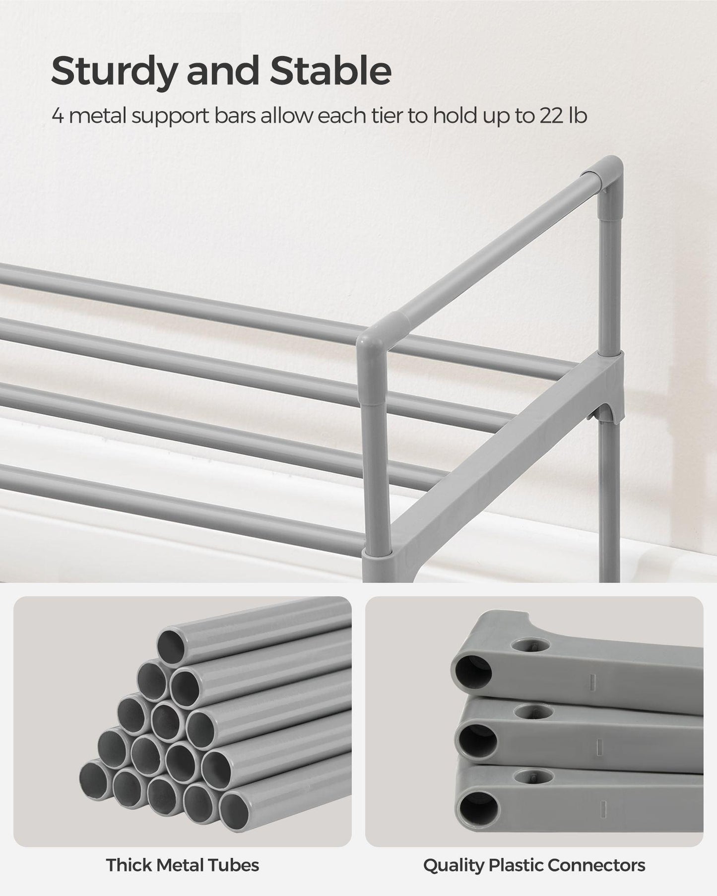 Shoe Rack, 3 Tier Shoe Organizer, Metal Shoe Storage Shelf for 15 Pairs of Shoes FredCo