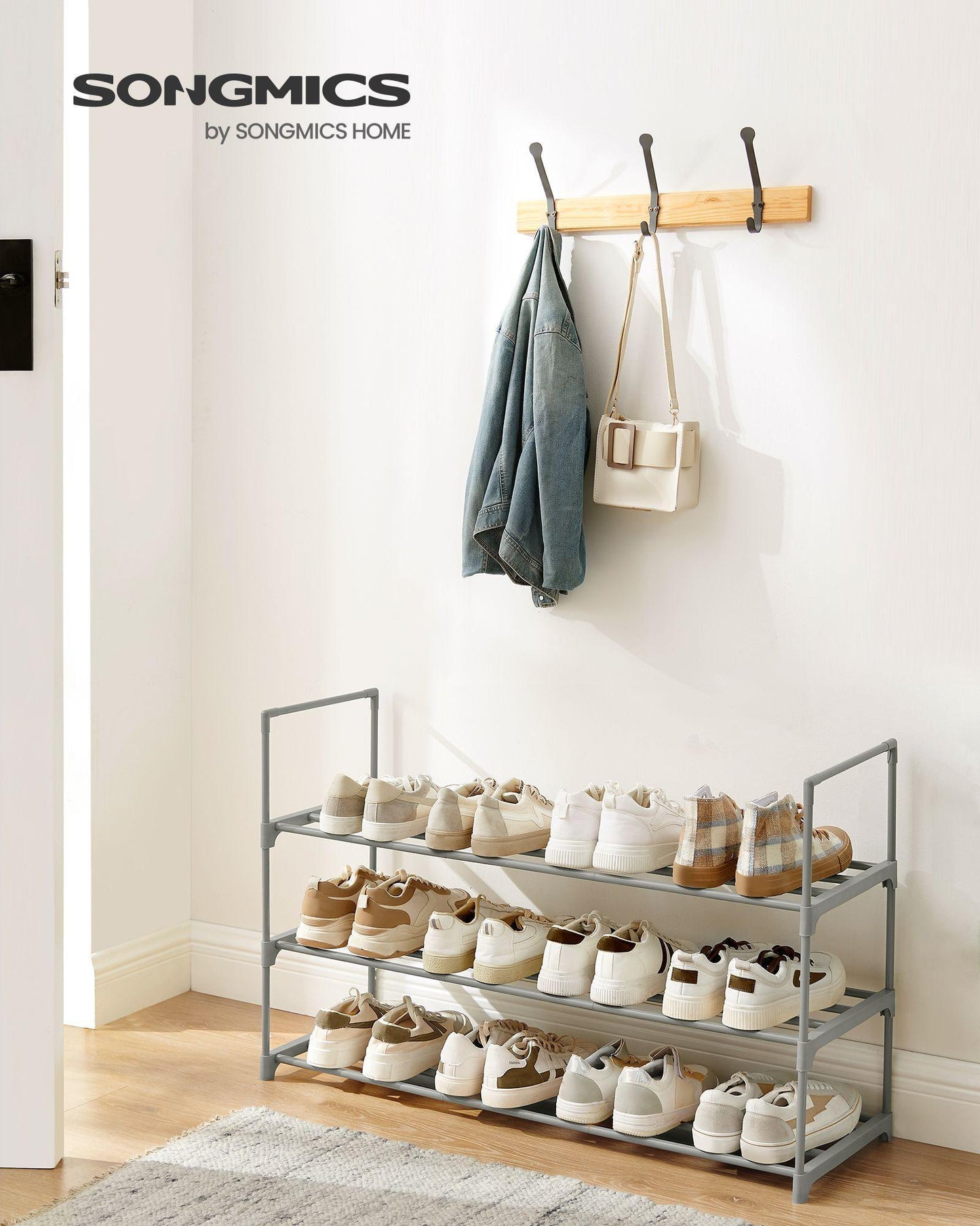 Shoe Rack, 3 Tier Shoe Organizer, Metal Shoe Storage Shelf for 15 Pairs of Shoes FredCo