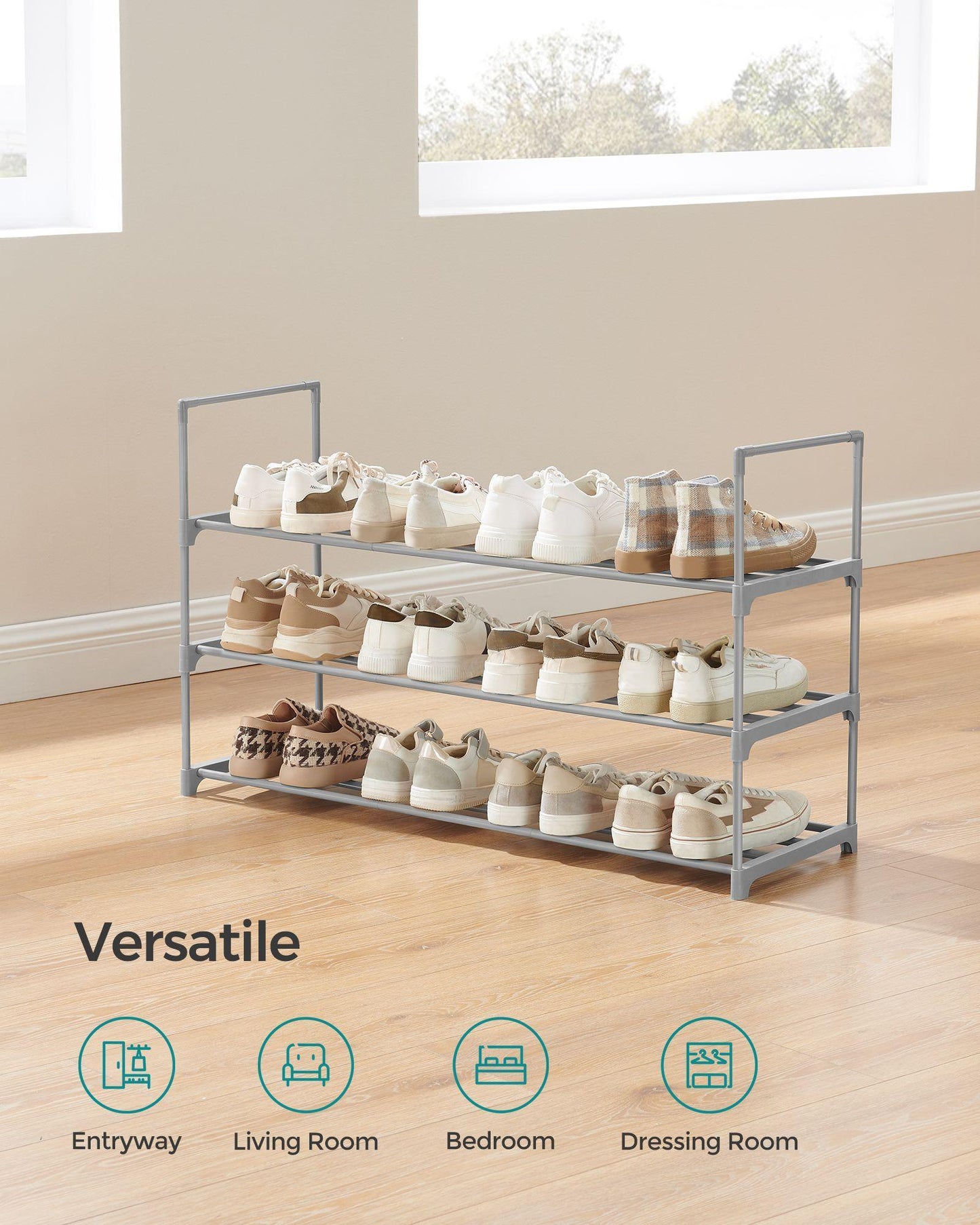Shoe Rack, 3 Tier Shoe Organizer, Metal Shoe Storage Shelf for 15 Pairs of Shoes FredCo