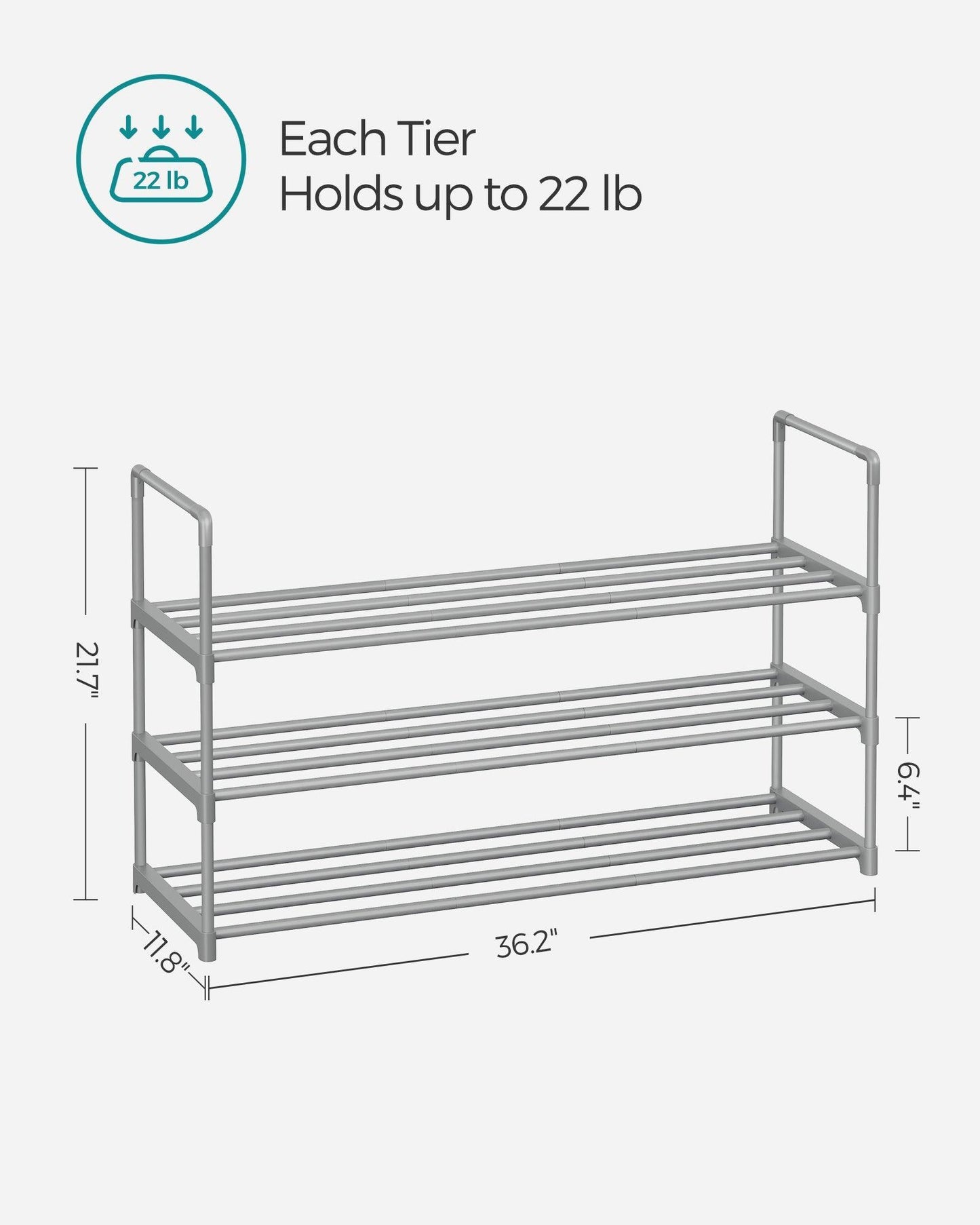 Shoe Rack, 3 Tier Shoe Organizer, Metal Shoe Storage Shelf for 15 Pairs of Shoes FredCo