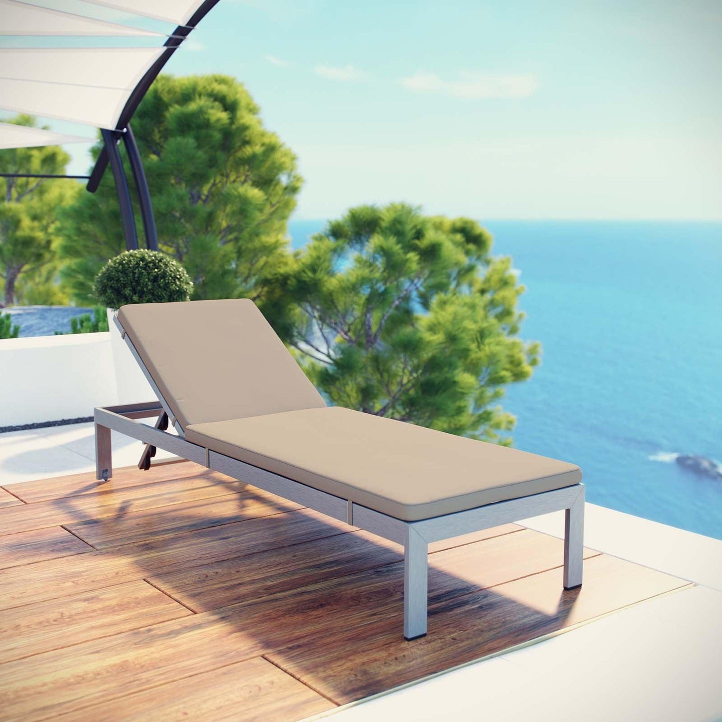Shore Outdoor Patio Aluminum Chaise with Cushions, EEI-4502 FredCo