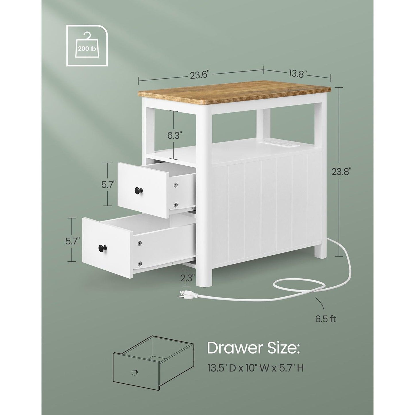 Side Table with Charging Station and 2 Drawers FredCo