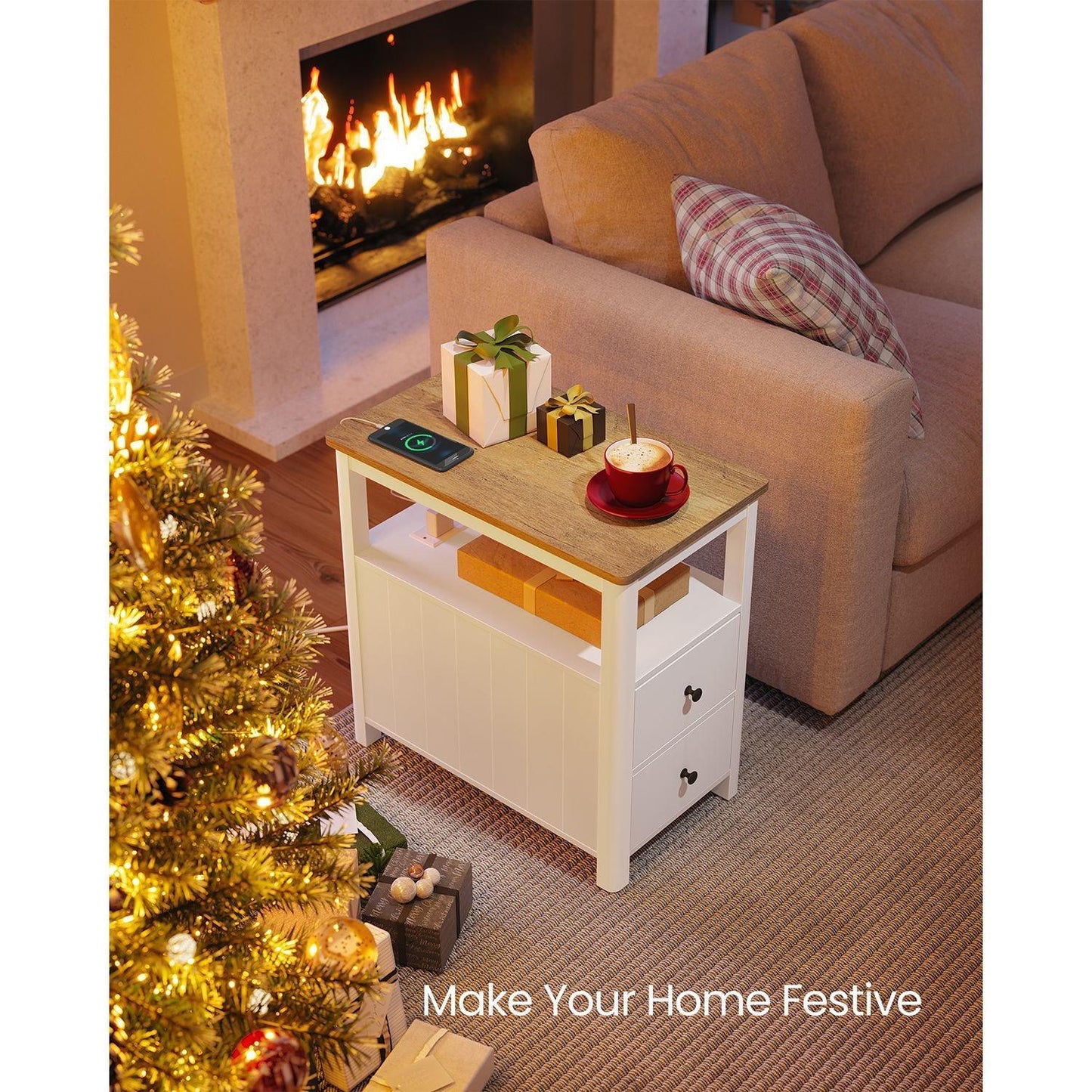 Side Table with Charging Station and 2 Drawers FredCo