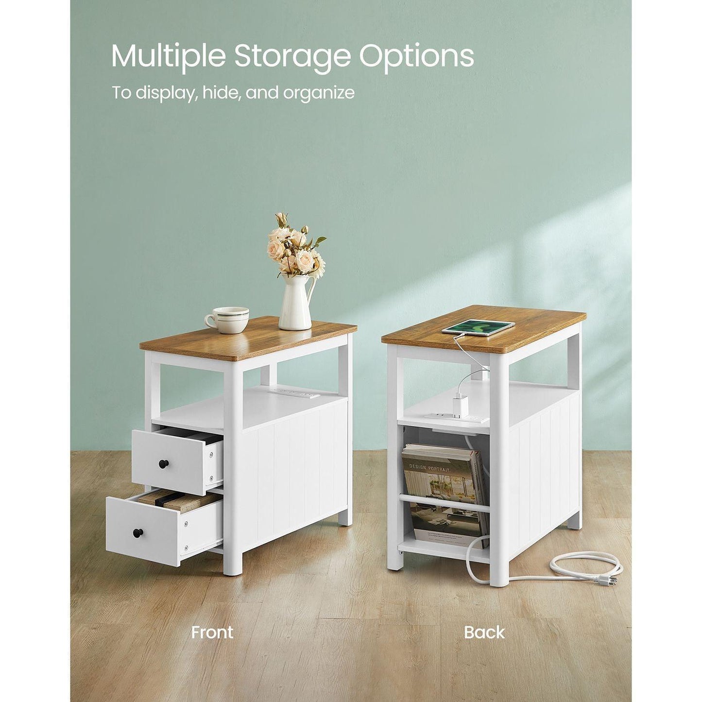 Side Table with Charging Station and 2 Drawers FredCo