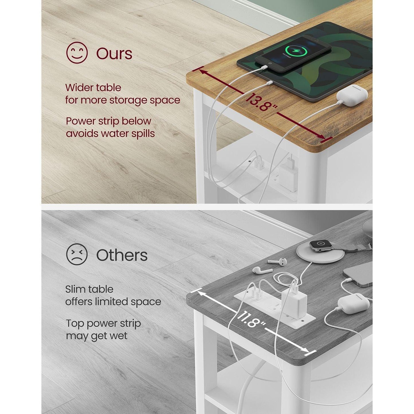 Side Table with Charging Station and 2 Drawers FredCo