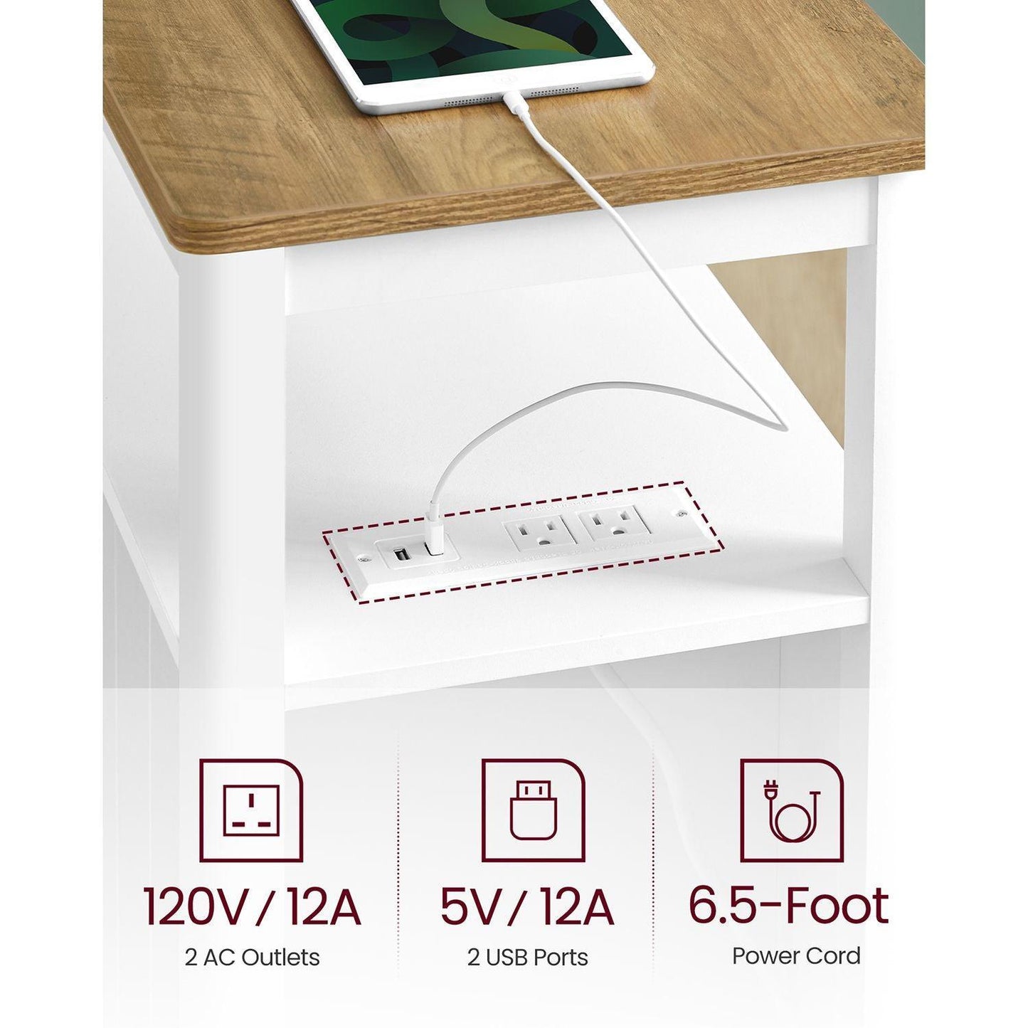 Side Table with Charging Station and 2 Drawers FredCo