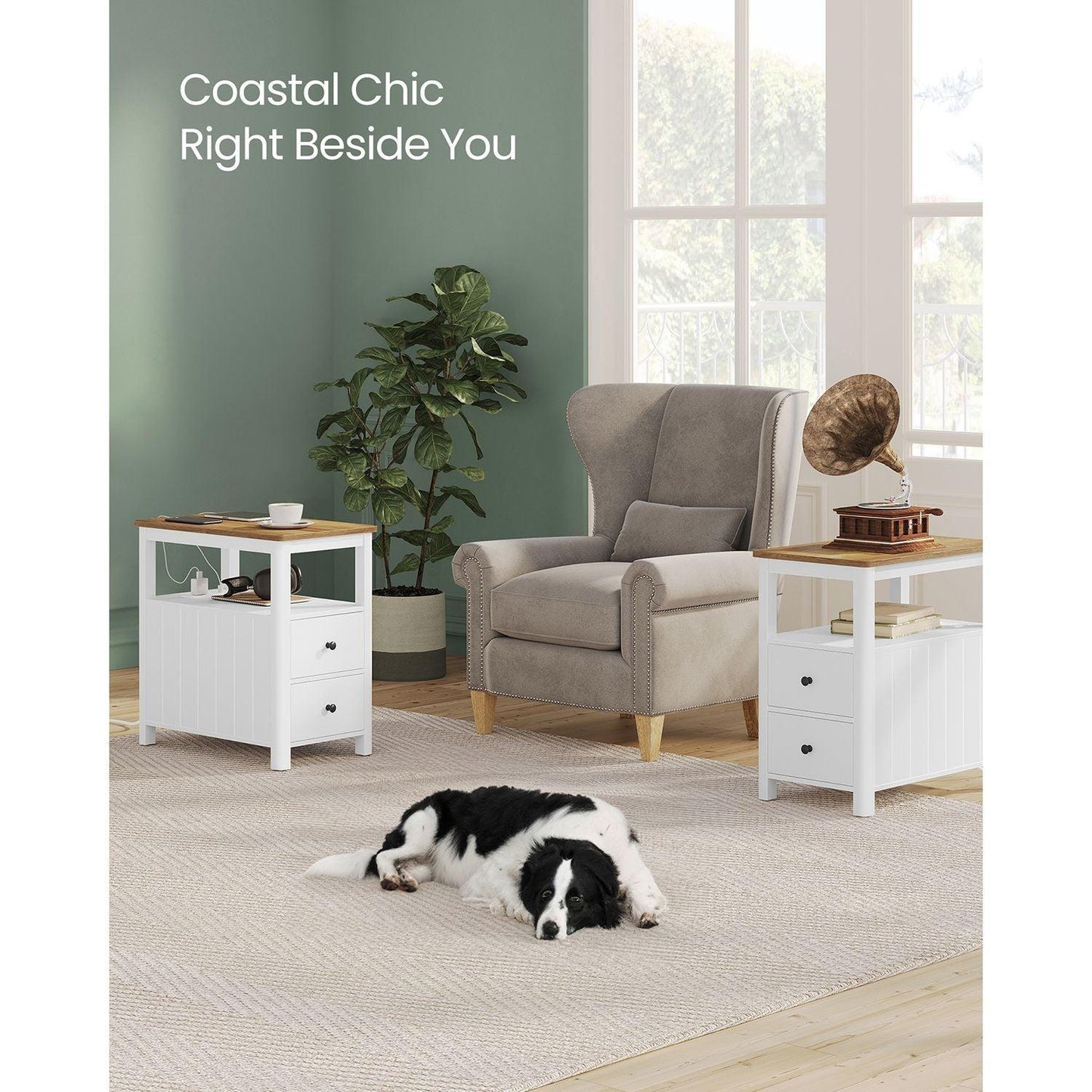 Side Table with Charging Station and 2 Drawers FredCo