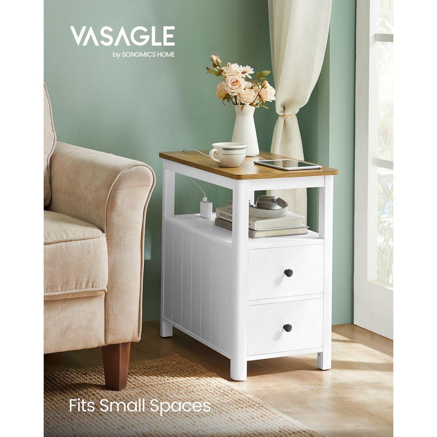 Side Table with Charging Station and 2 Drawers FredCo