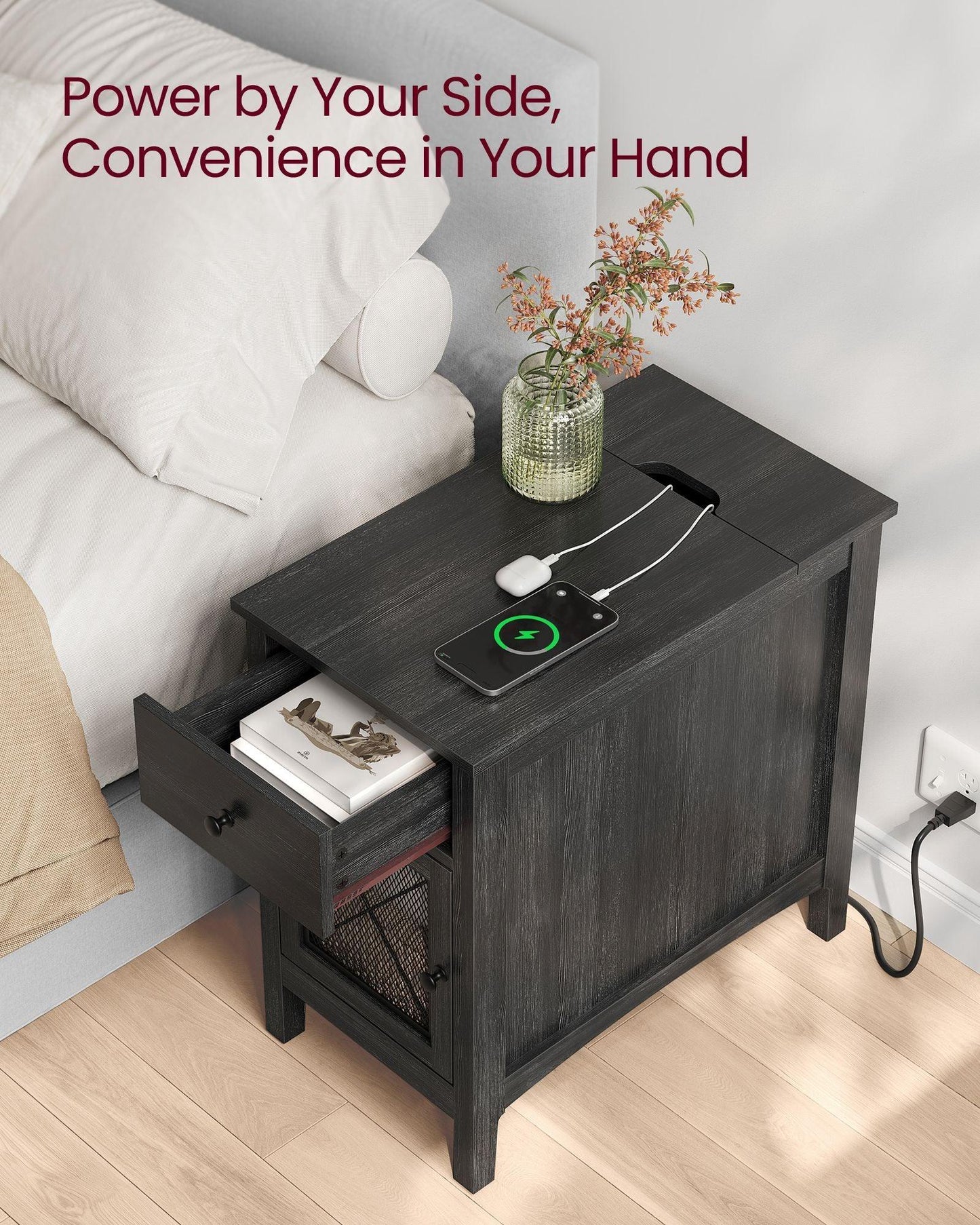 Side Table with Storage and Charging Station FredCo