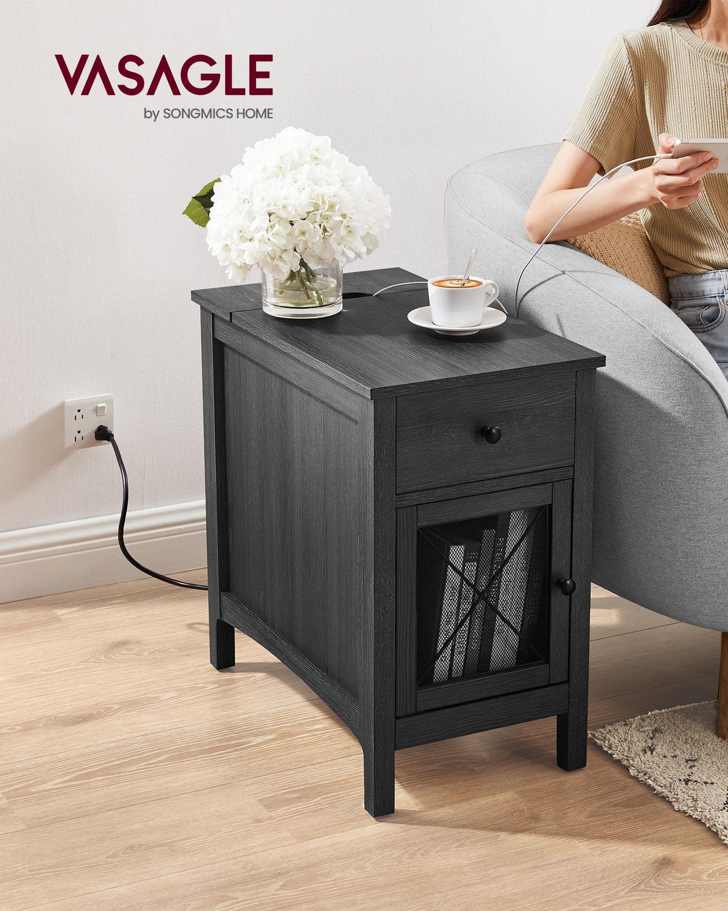 Side Table with Storage and Charging Station FredCo