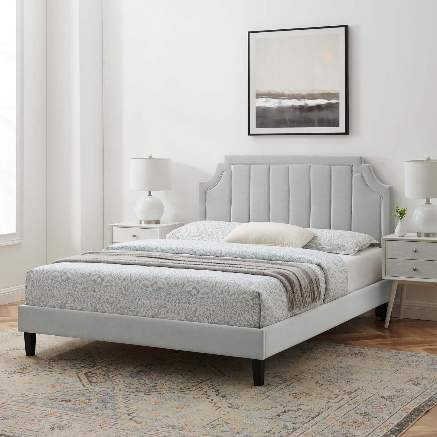 Sienna Performance Velvet Queen Platform Bed, MOD-6714 FredCo