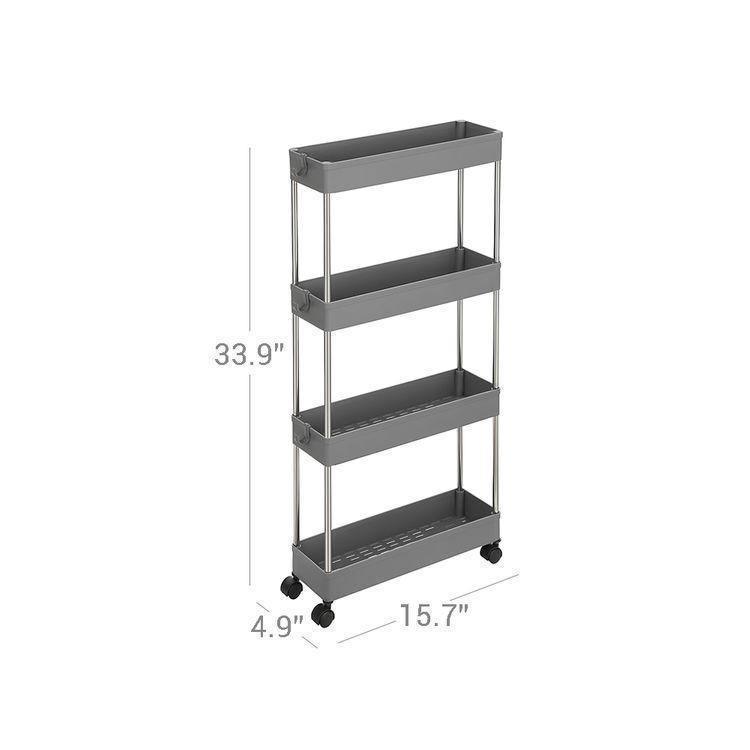 Slim Rolling Storage Cart Gray 4-tier FredCo