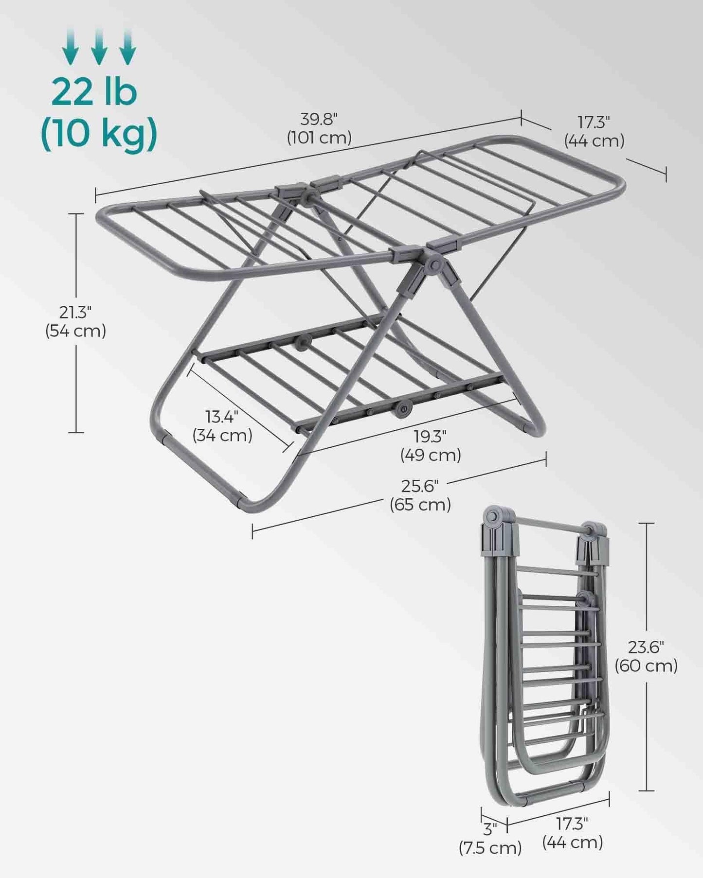 Small Foldable 2-Level Clothes Drying Rack Dove Gray FredCo