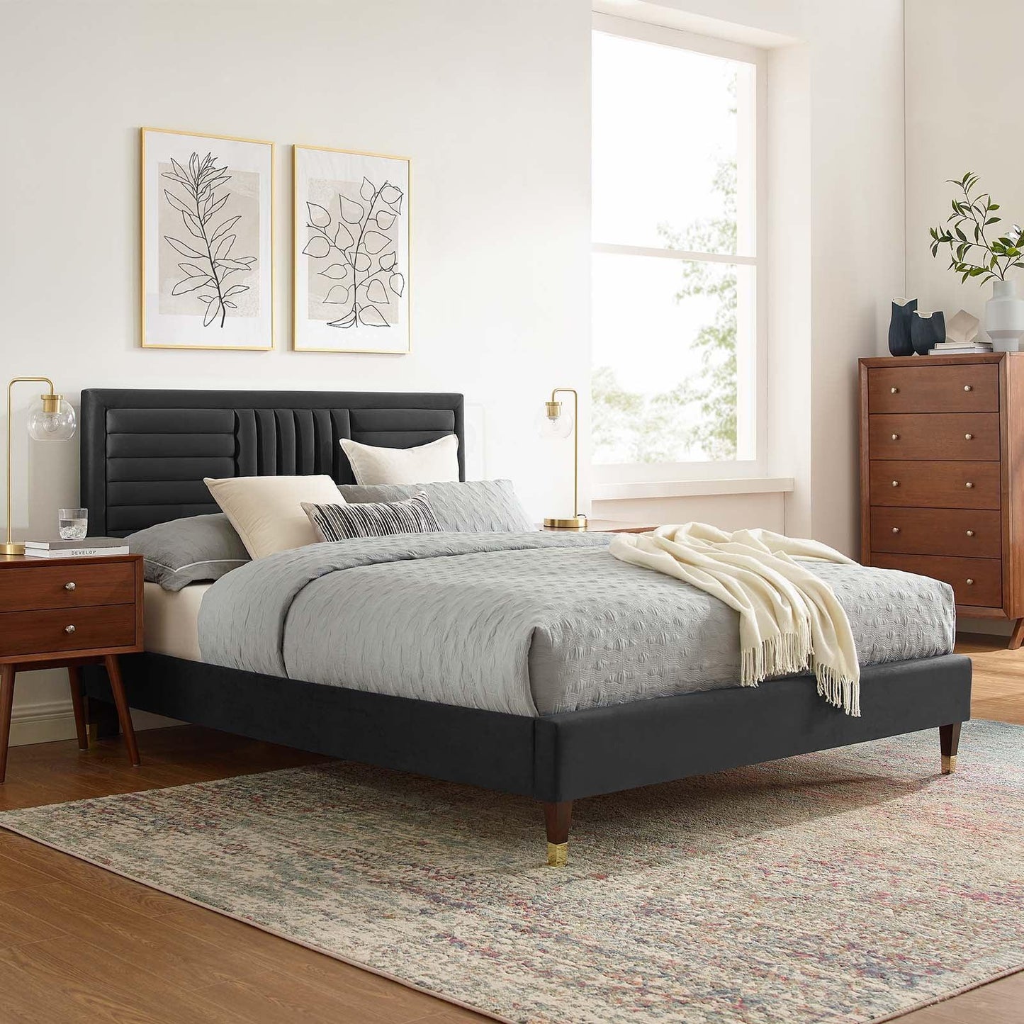 Sofia Channel Tufted Performance Velvet Full Platform Bed, MOD-6999 FredCo