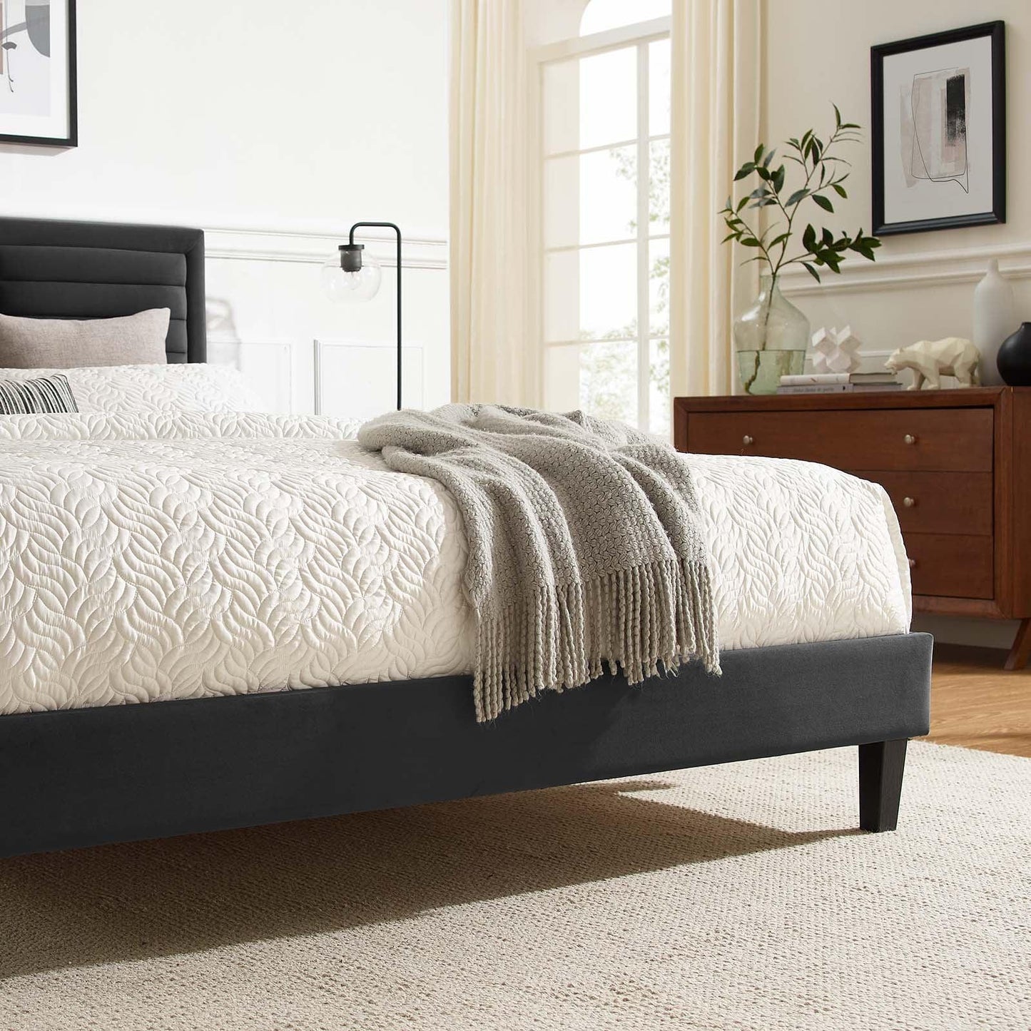 Sofia Channel Tufted Performance Velvet Twin Platform Bed, MOD-6991 FredCo