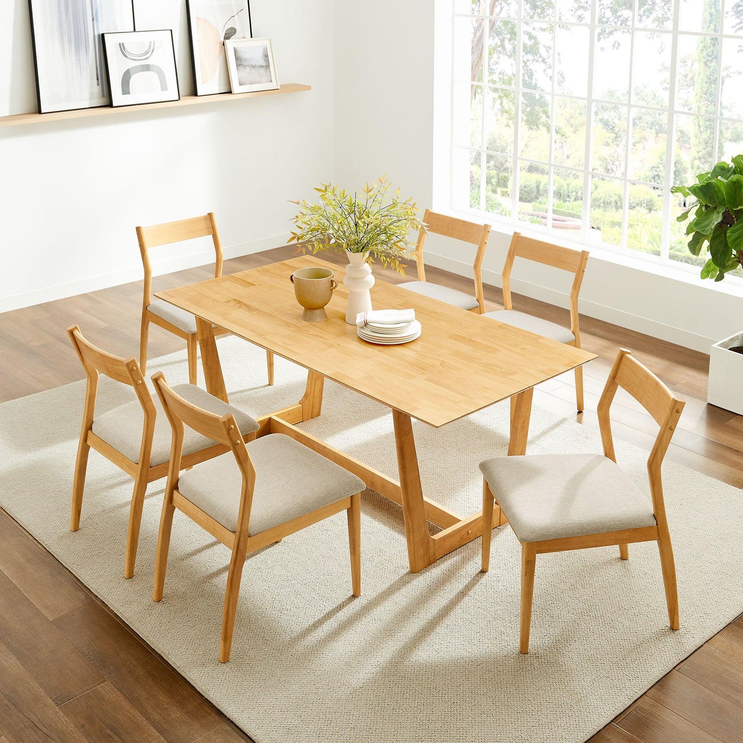 Solara 7-Piece Wood Dining Set with Fabric Upholstered Side Chairs by Modway FredCo