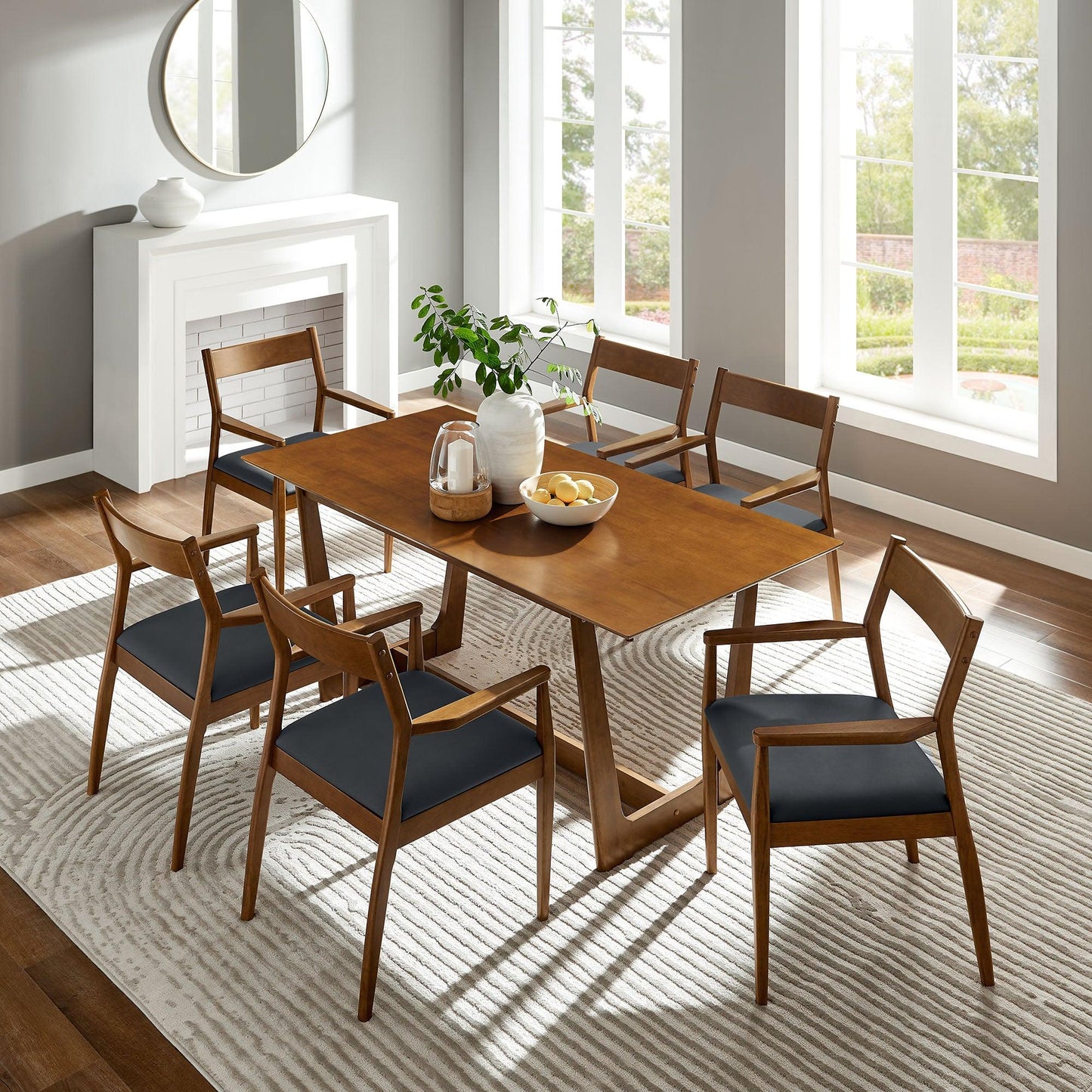 Solara 7-Piece Wood Dining Set with Vegan Leather Armchairs by Modway FredCo
