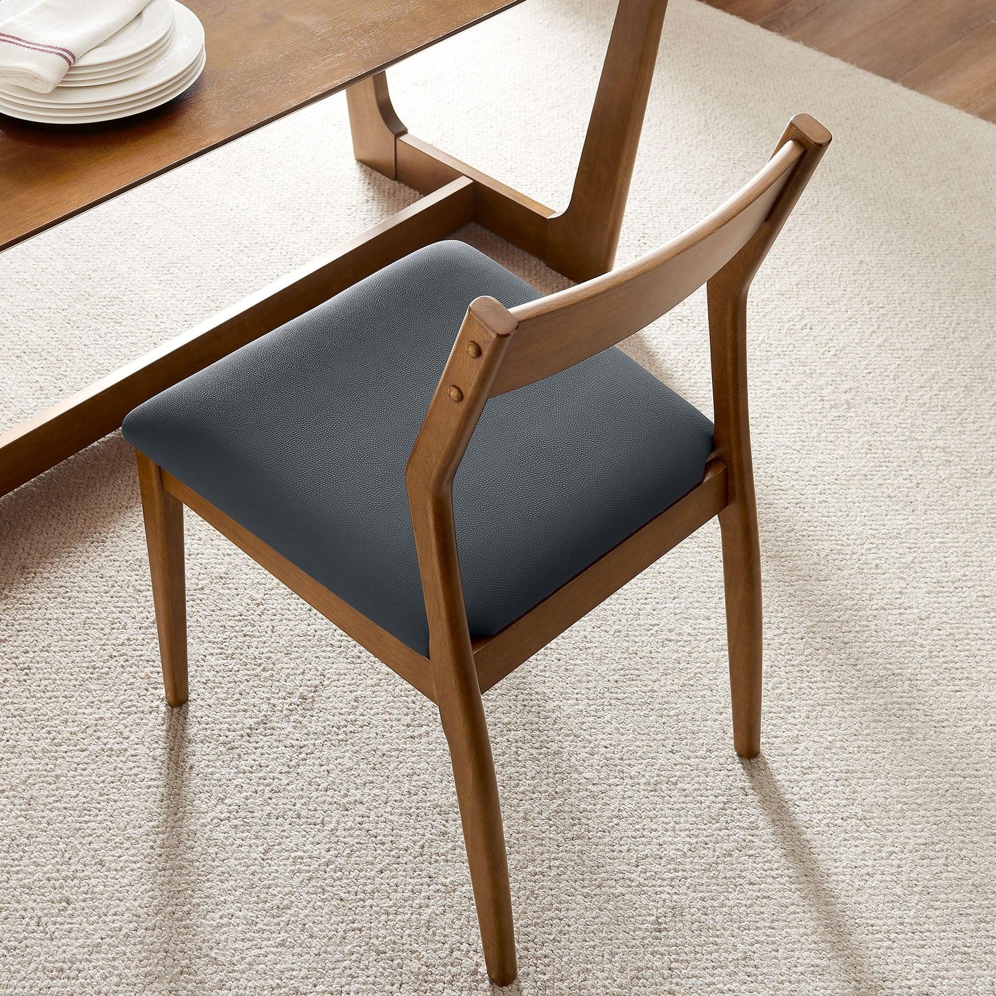 Solara Vegan Leather Wood Dining Side Chairs Set of 2 by Modway FredCo