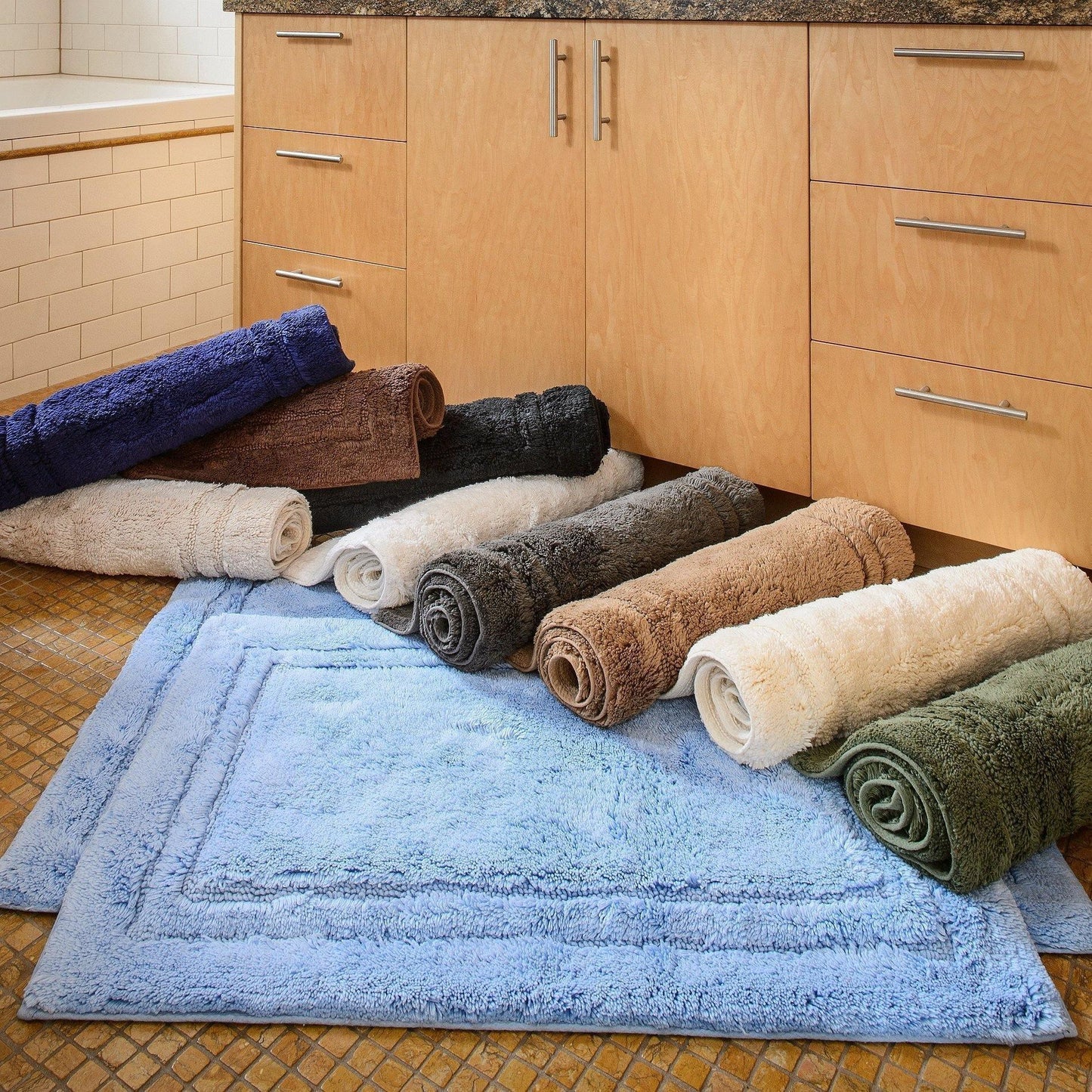 Solid 100% Combed Cotton Non-Skid 2-Piece Bath Rug Set FredCo