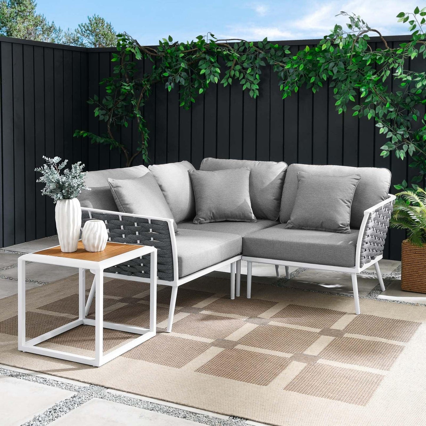 Stance 4 Piece Outdoor Patio Aluminum Sectional Sofa Set, EEI-5755 FredCo