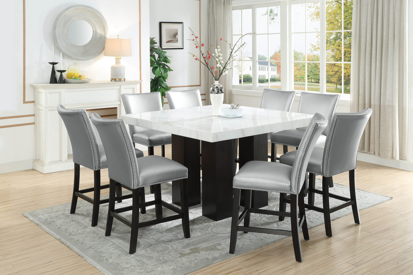Steve Silver Camila - PU Counter Chair (Set of 2) - Silver CM420CCSN FredCo