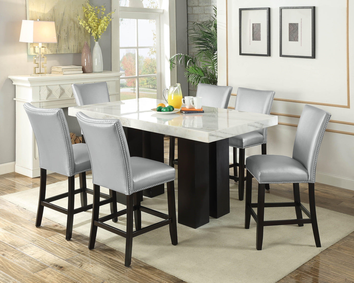 Steve Silver Camila - PU Counter Chair (Set of 2) - Silver CM420CCSN FredCo