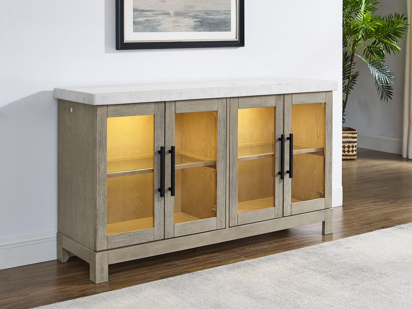Steve Silver Csrena - Lighted White Marble Sideboard - Brown CA520WSB FredCo