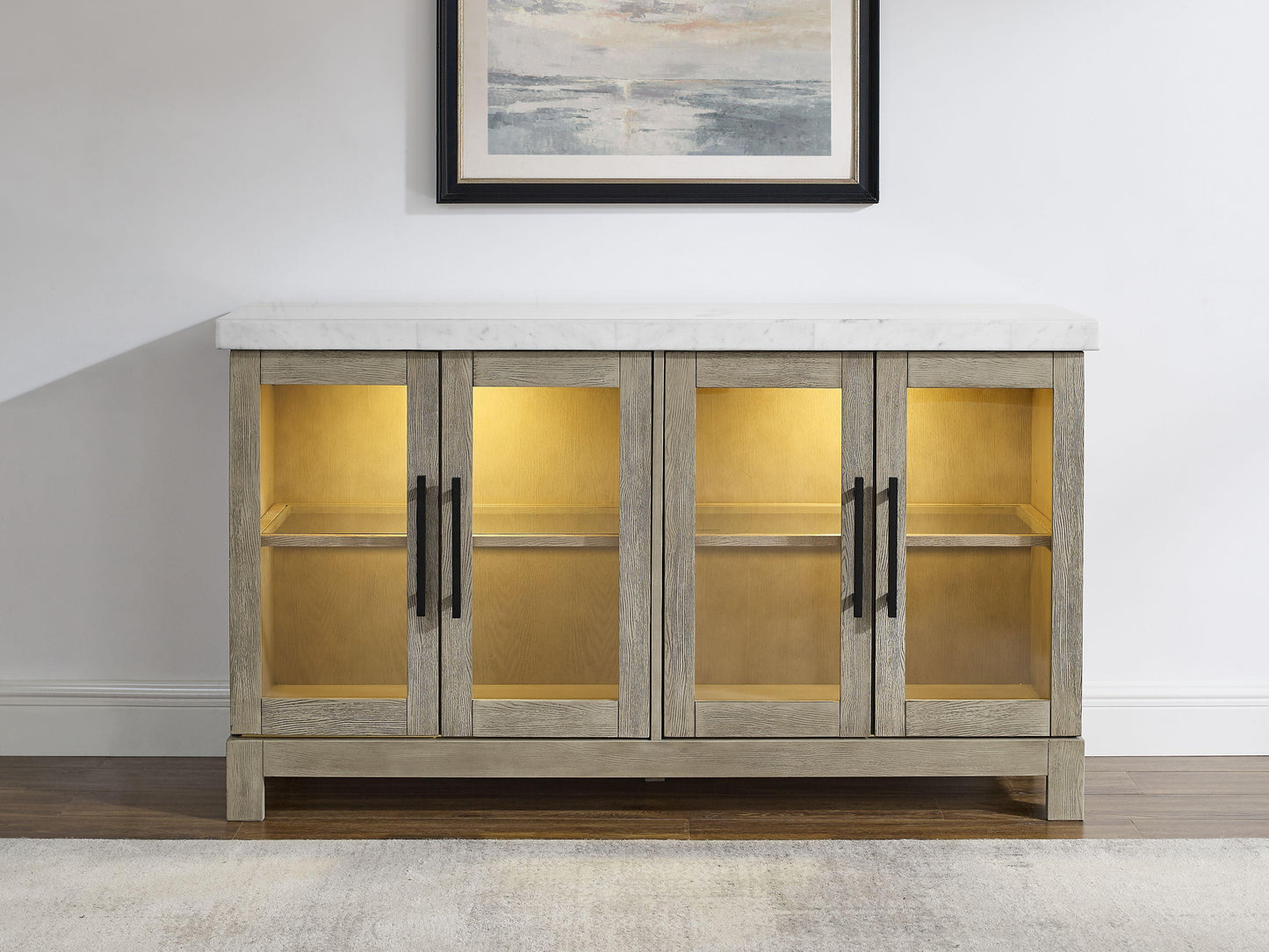 Steve Silver Csrena - Lighted White Marble Sideboard - Brown CA520WSB FredCo