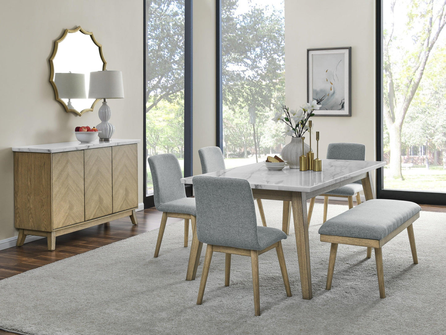 Steve Silver Vida - White Marble Top Server - Dark Brown VD500WSV FredCo
