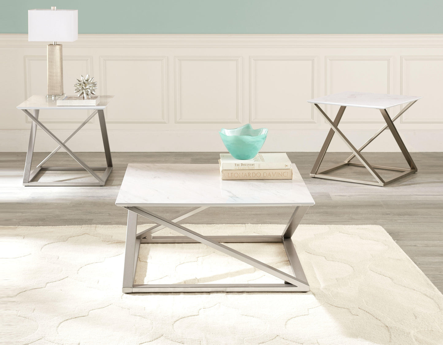 Steve Silver Zurich - End Table With Faux White Marble Top - White ZU100E FredCo
