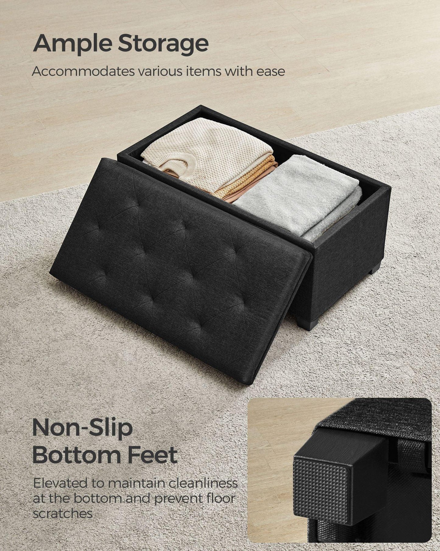Storage Ottoman Bench Black FredCo