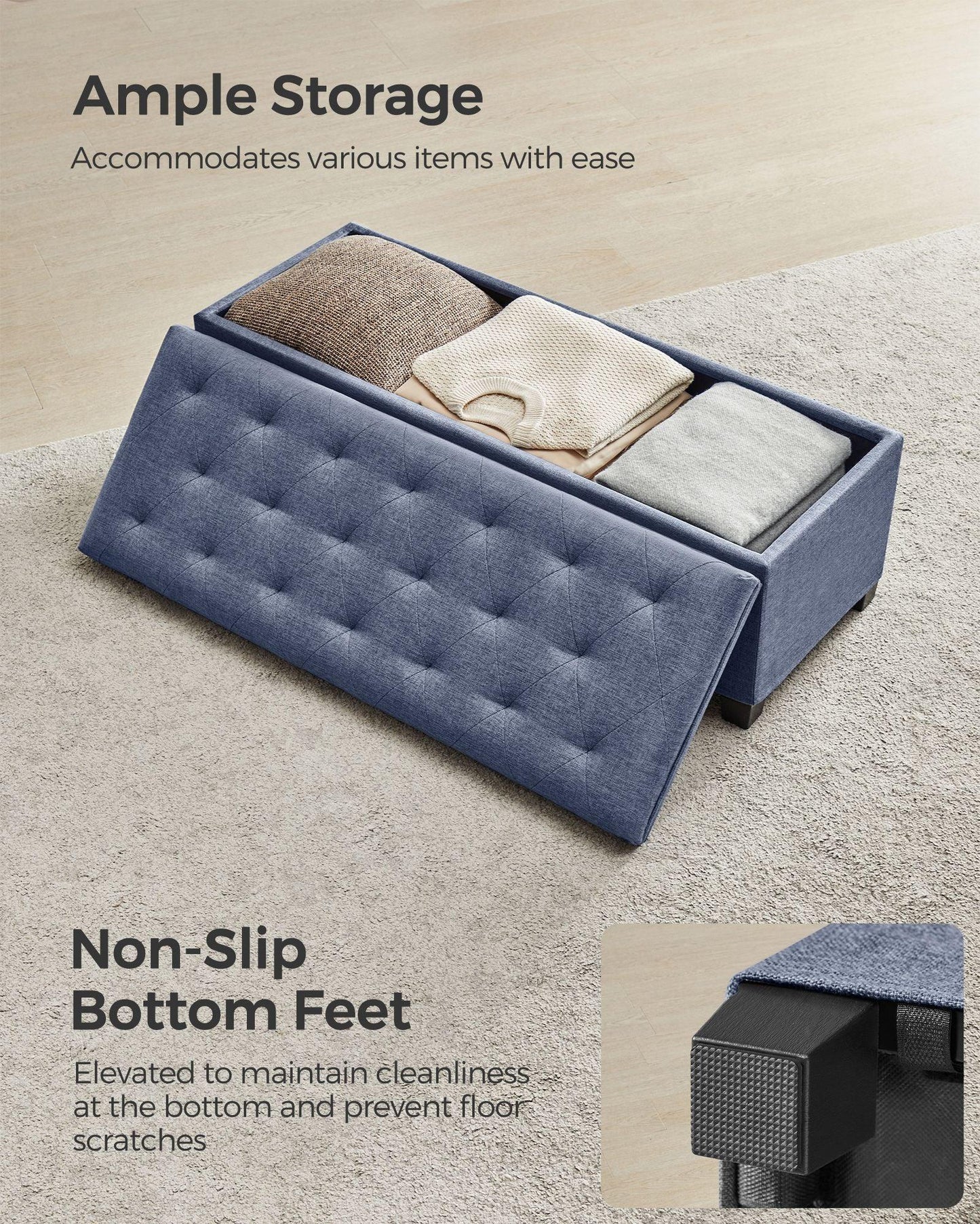 Storage Ottoman Bench Light Denim Blue FredCo