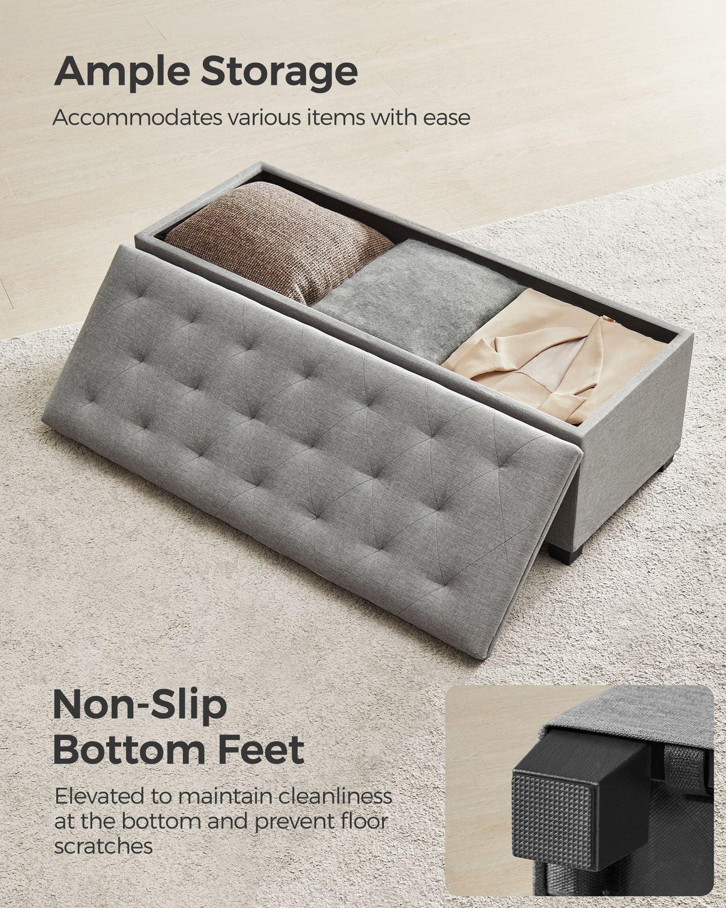 Storage Ottoman Bench Light Gray FredCo
