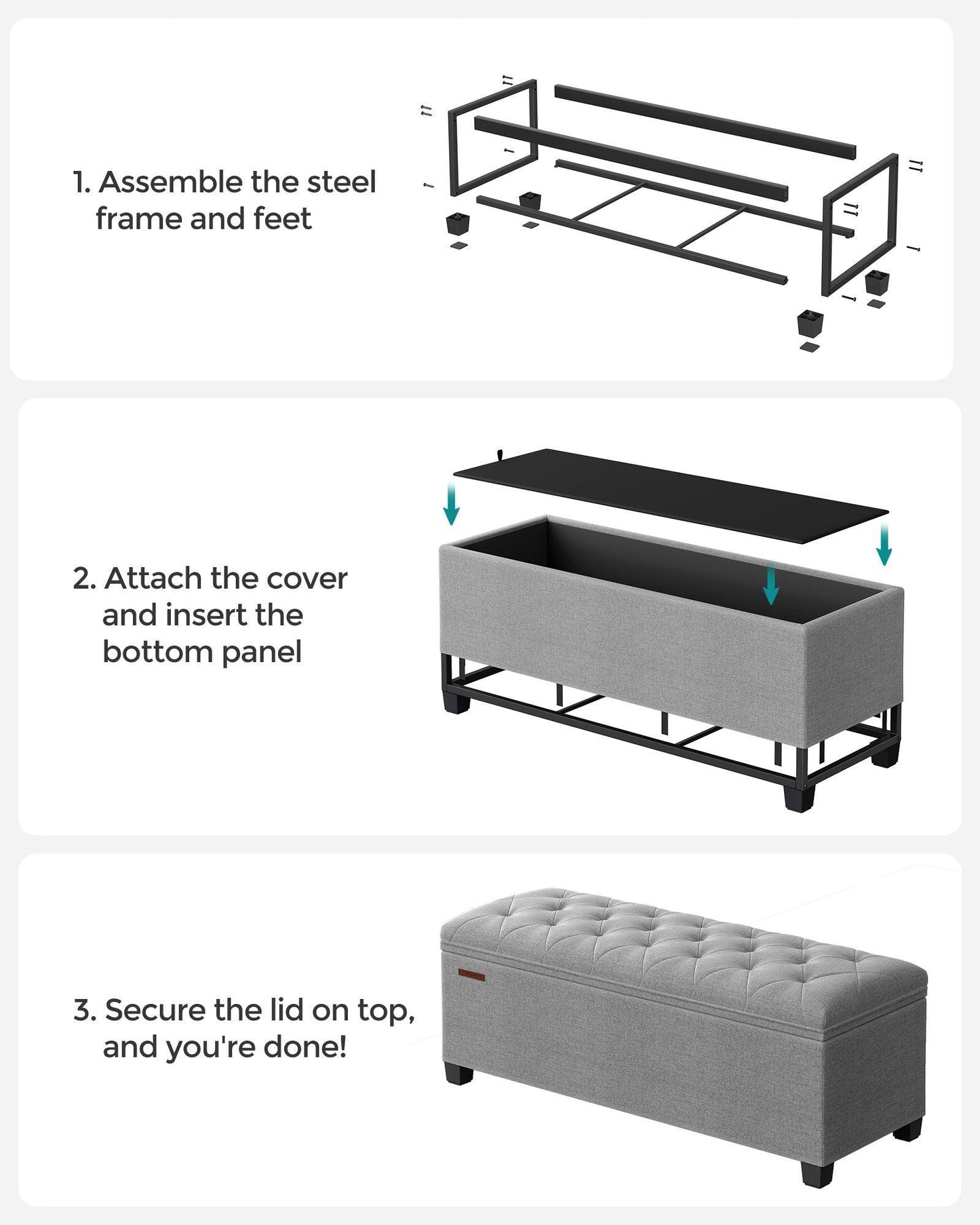 Storage Ottoman Bench Light Gray FredCo