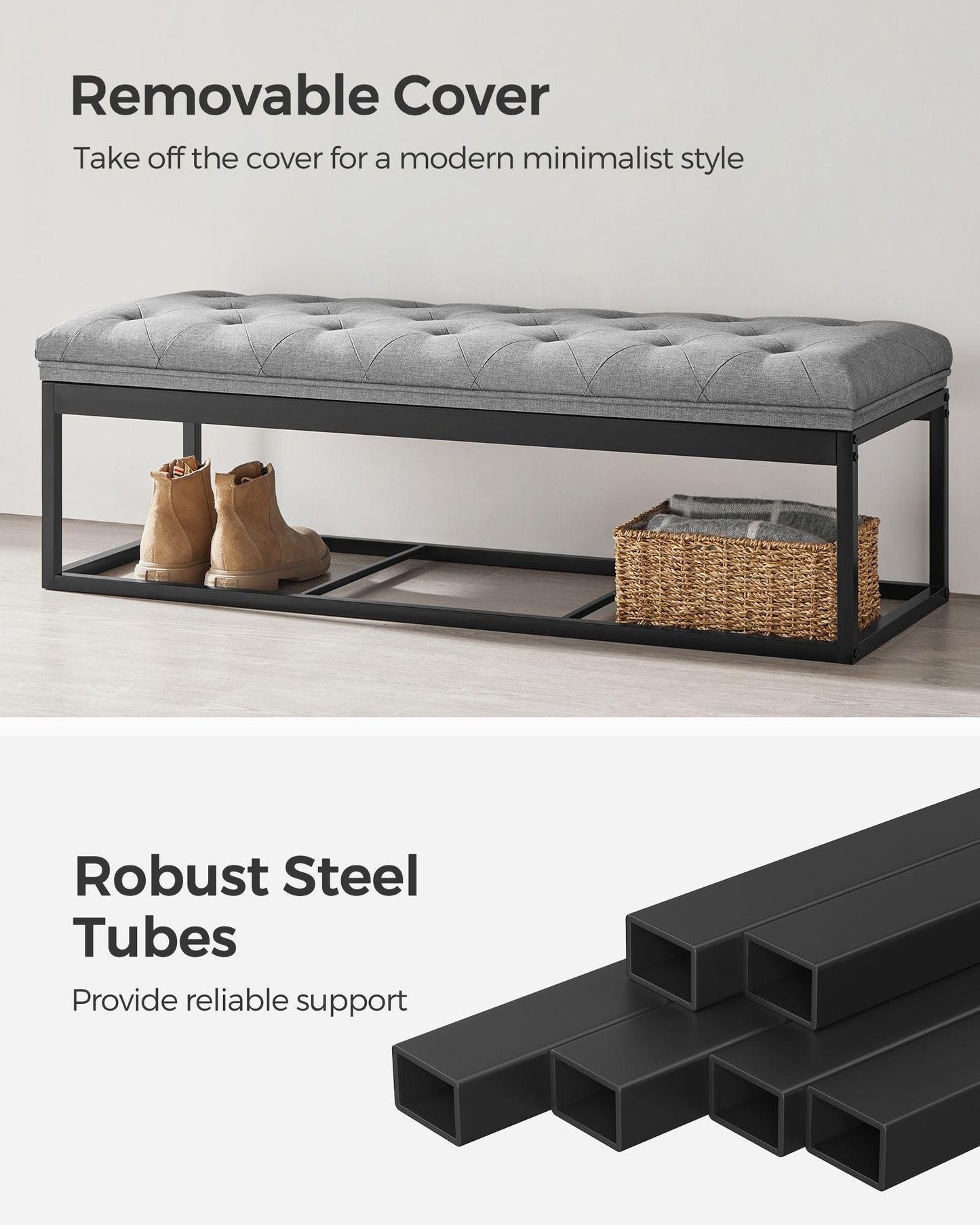 Storage Ottoman Bench Light Gray FredCo