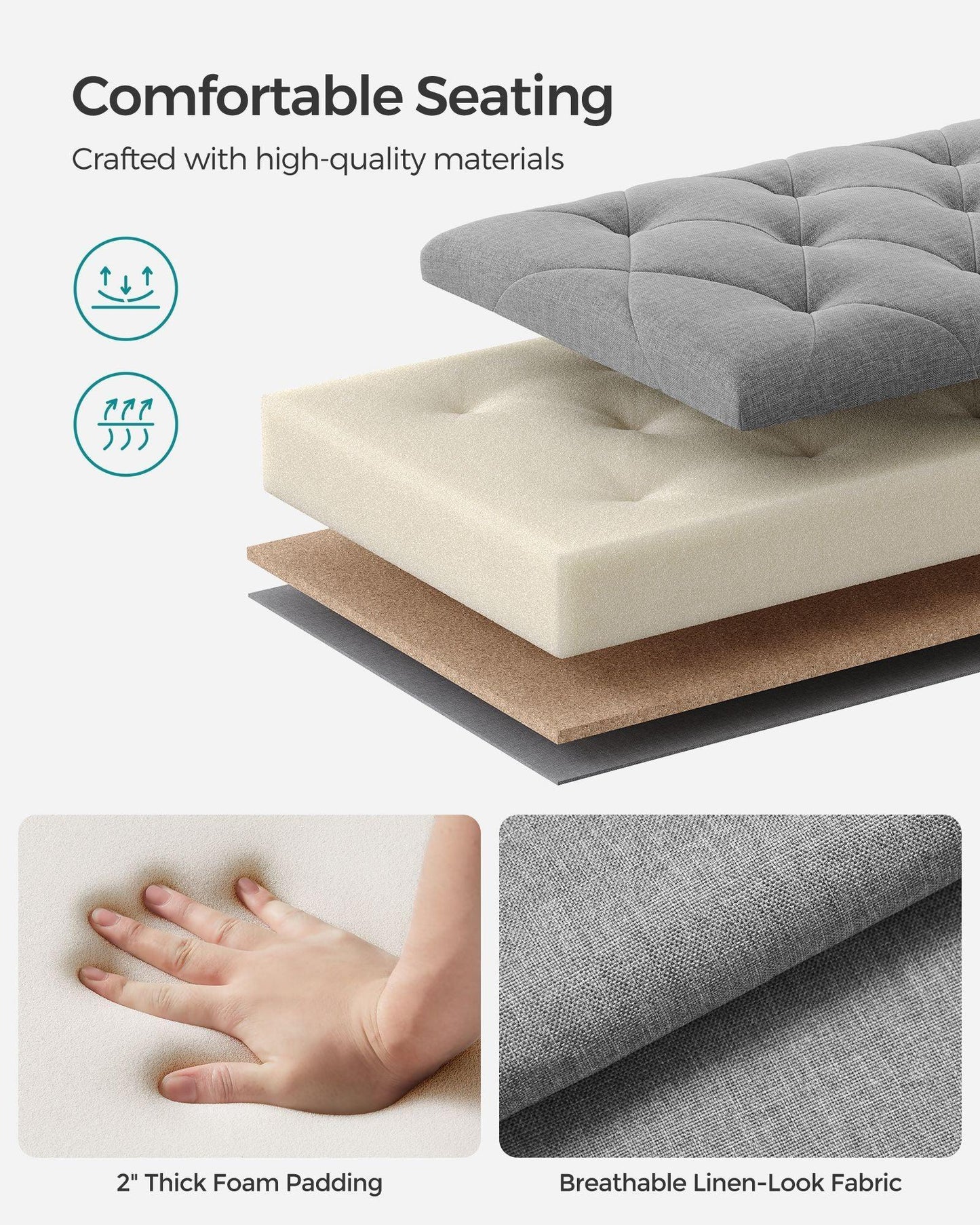 Storage Ottoman Bench Light Gray FredCo