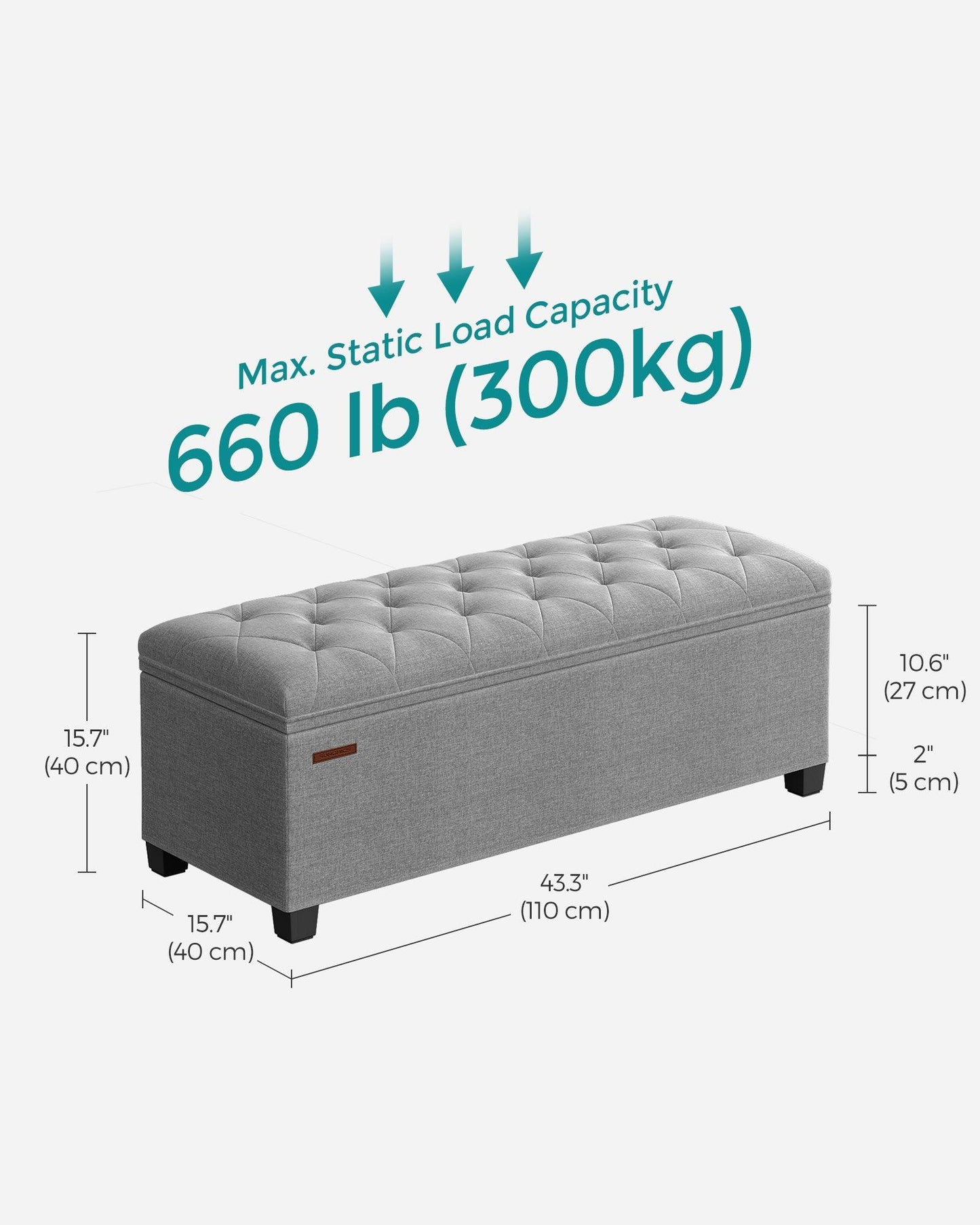 Storage Ottoman Bench Light Gray FredCo