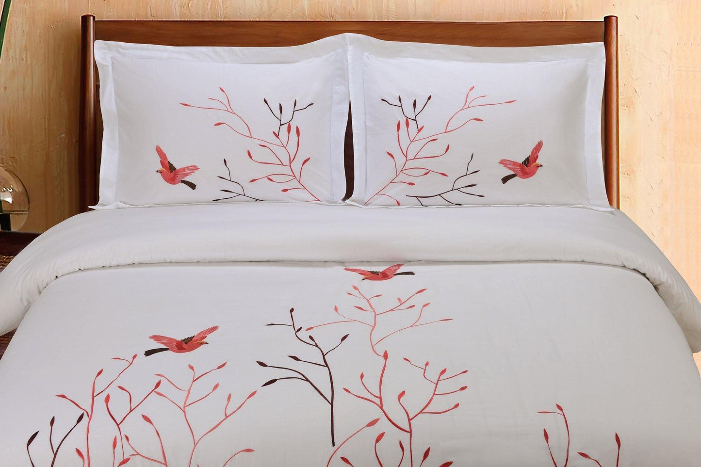 Swallow 100% Cotton Floral Embroidered Duvet Cover Set FredCo