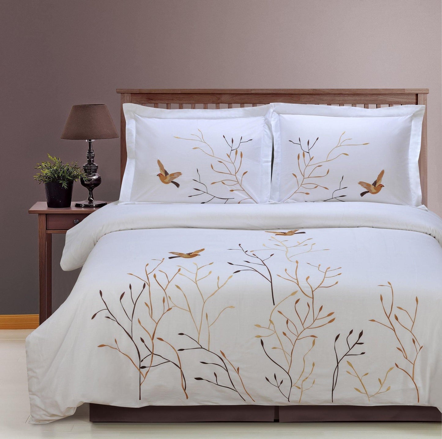 Swallow 100% Cotton Floral Embroidered Duvet Cover Set FredCo