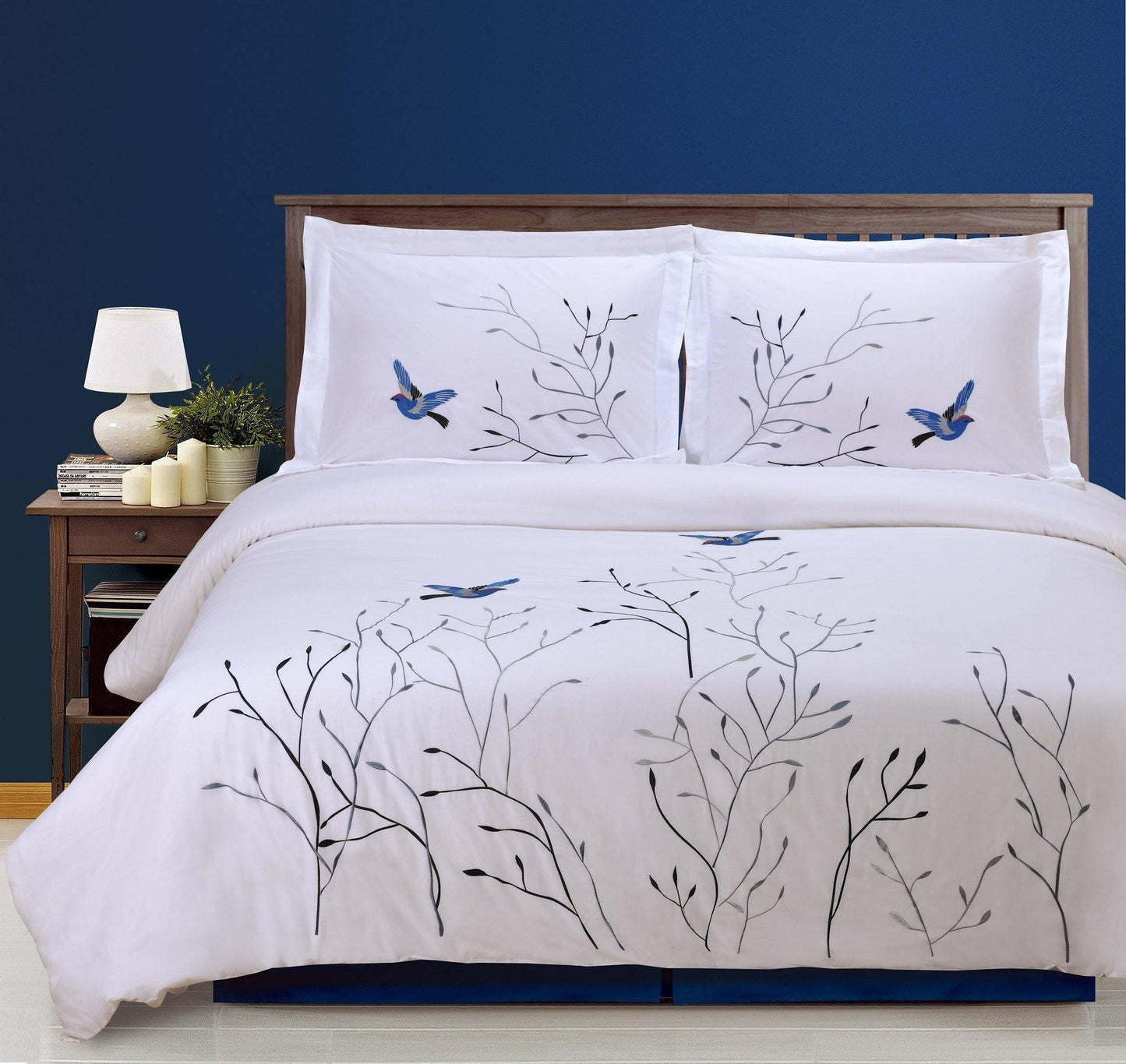 Swallow 100% Cotton Floral Embroidered Duvet Cover Set FredCo