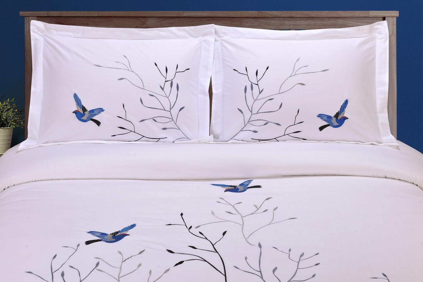 Swallow 100% Cotton Floral Embroidered Duvet Cover Set FredCo
