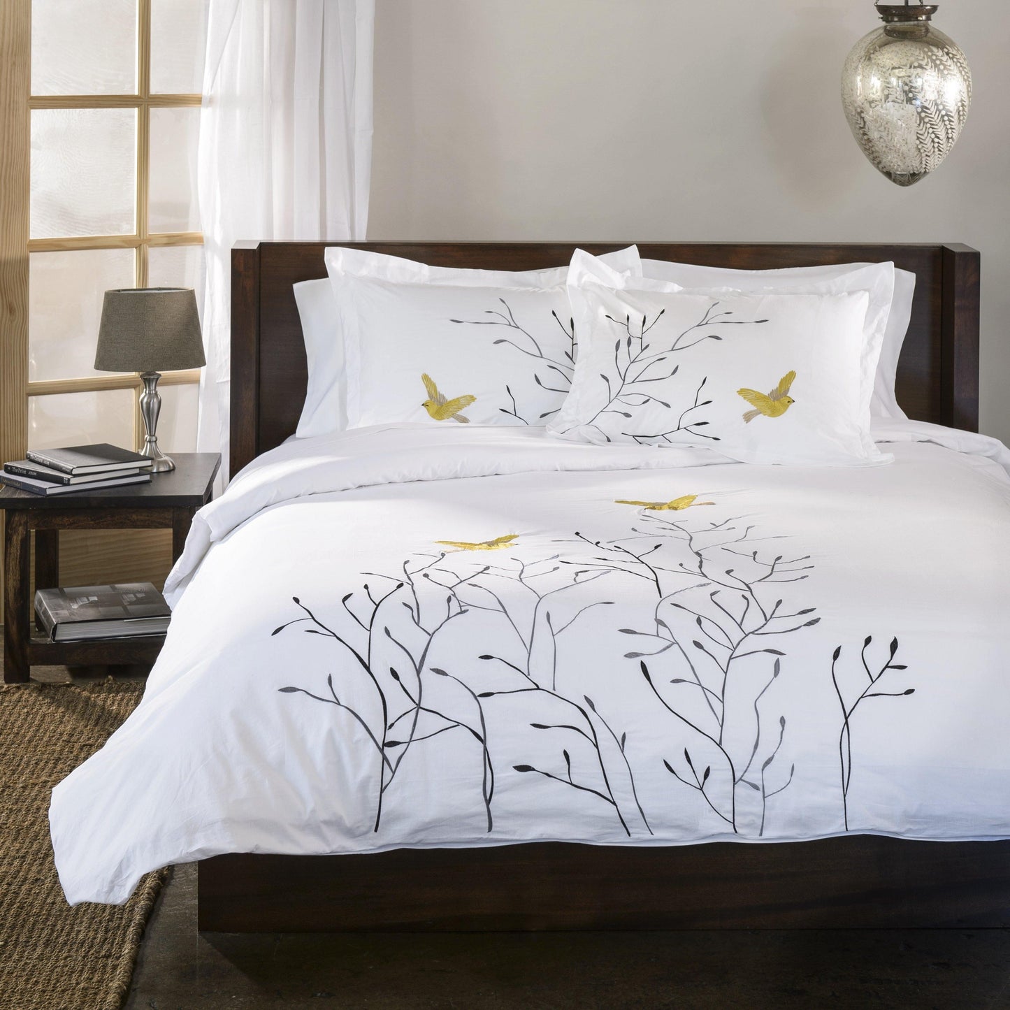 Swallow 100% Cotton Floral Embroidered Duvet Cover Set FredCo