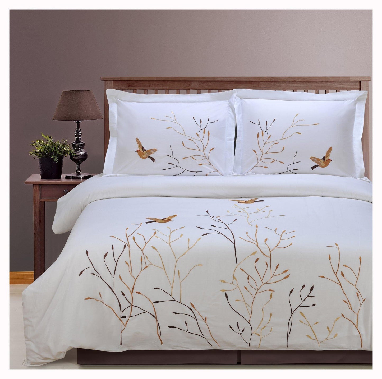 Swallow 100% Cotton Floral Embroidered Duvet Cover Set FredCo