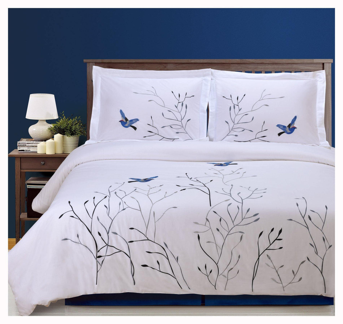 Swallow 100% Cotton Floral Embroidered Duvet Cover Set FredCo