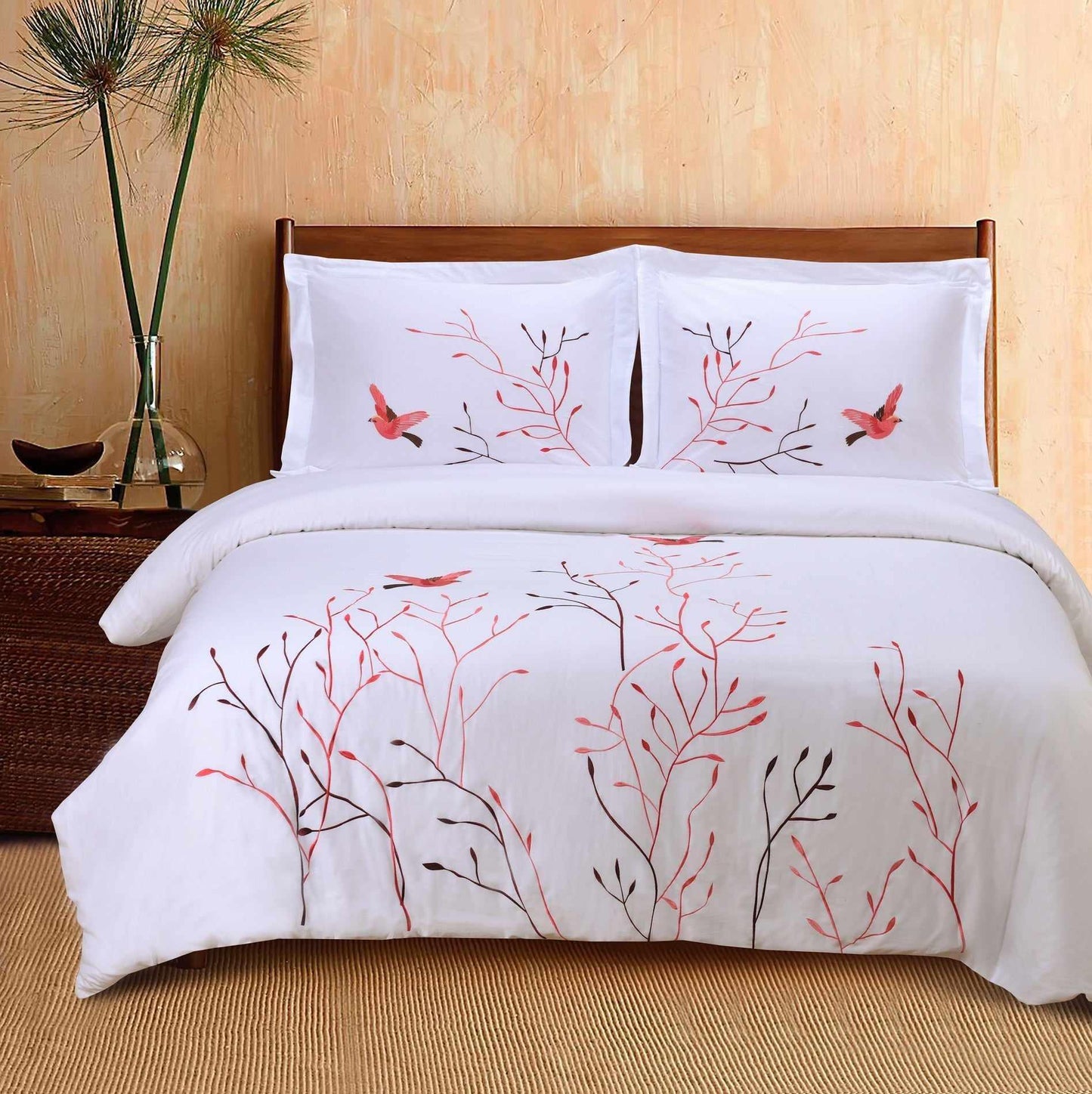 Swallow 100% Cotton Floral Embroidered Duvet Cover Set FredCo