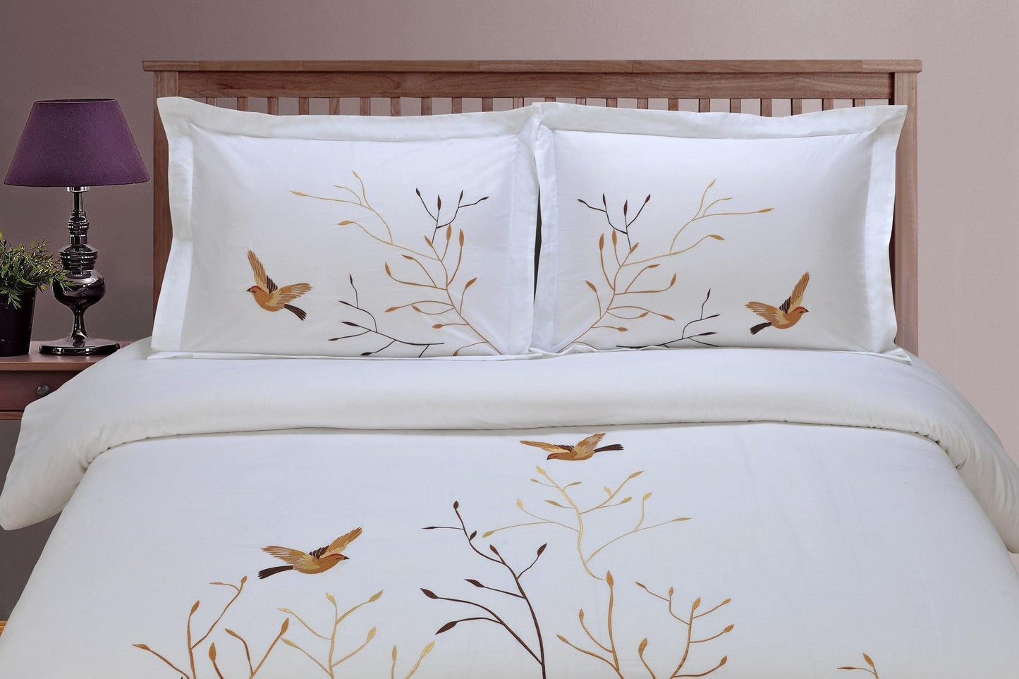 Swallow 100% Cotton Floral Embroidered Duvet Cover Set FredCo